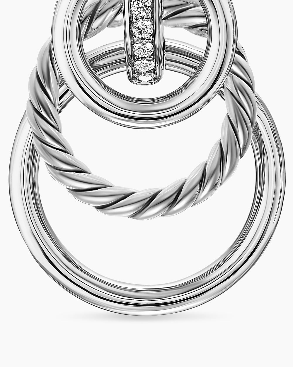 Womens DY Mercer® Triple Ring Drop Earrings in Sterling Silver with Diamonds, 35.6mm