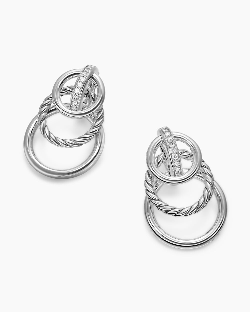 Womens DY Mercer® Triple Ring Drop Earrings in Sterling Silver with Diamonds, 35.6mm