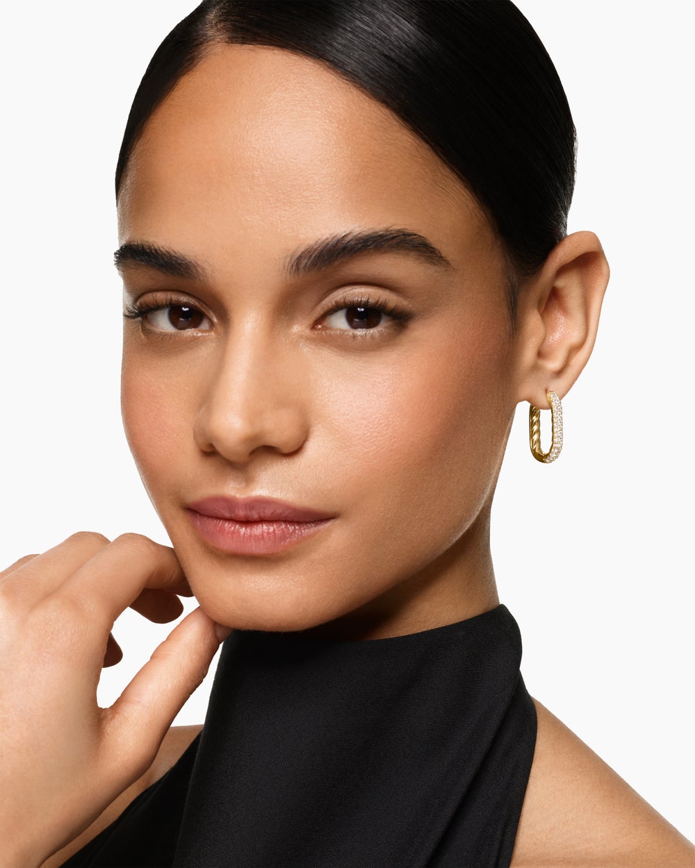 Womens DY Madison® Smooth Hoop Earrings in 18K Yellow Gold with Diamonds, 24.3mm