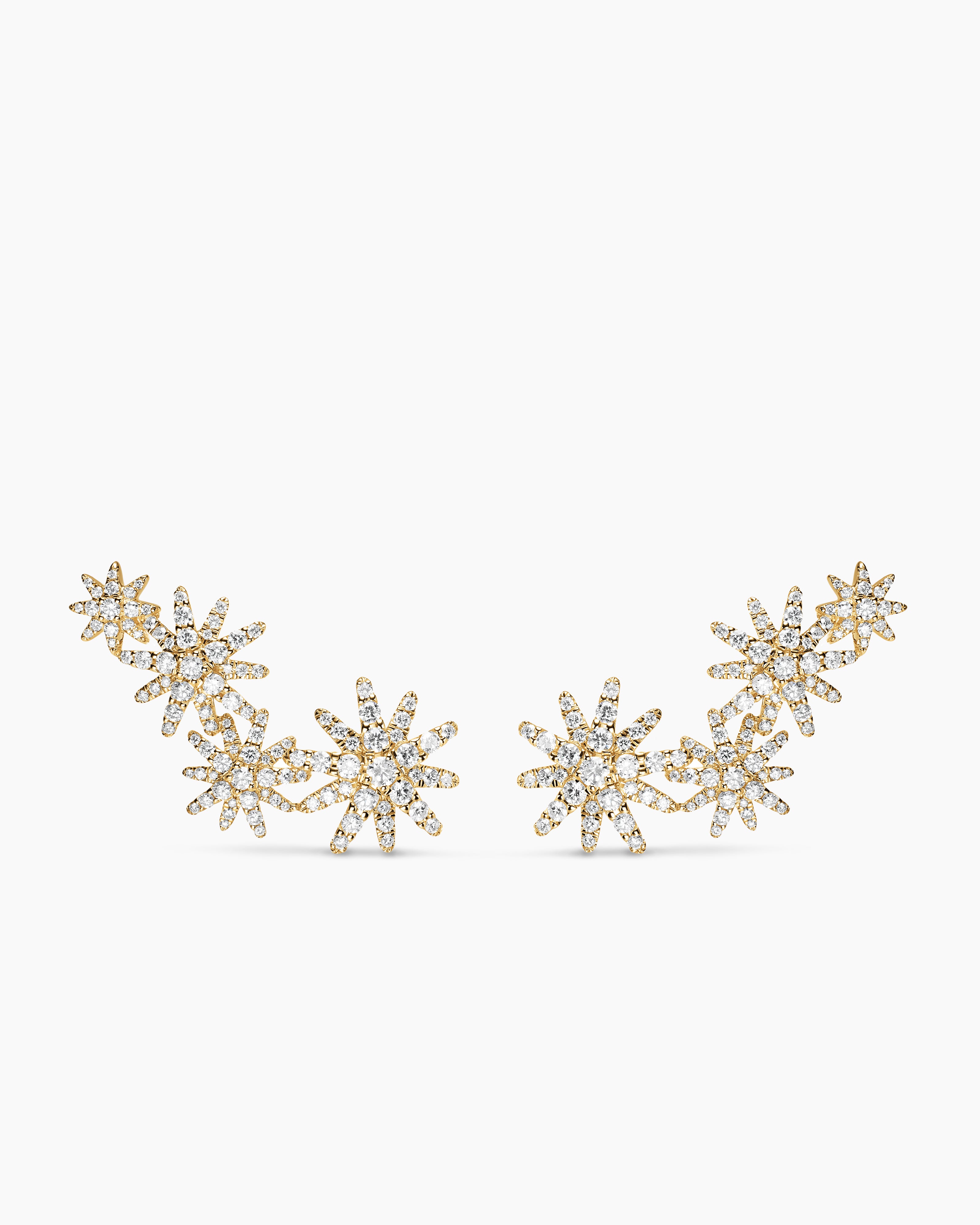 Womens Starburst Full Pav&eacute; Climber Earrings in 18K Yellow Gold with Diamonds, 26.9mm