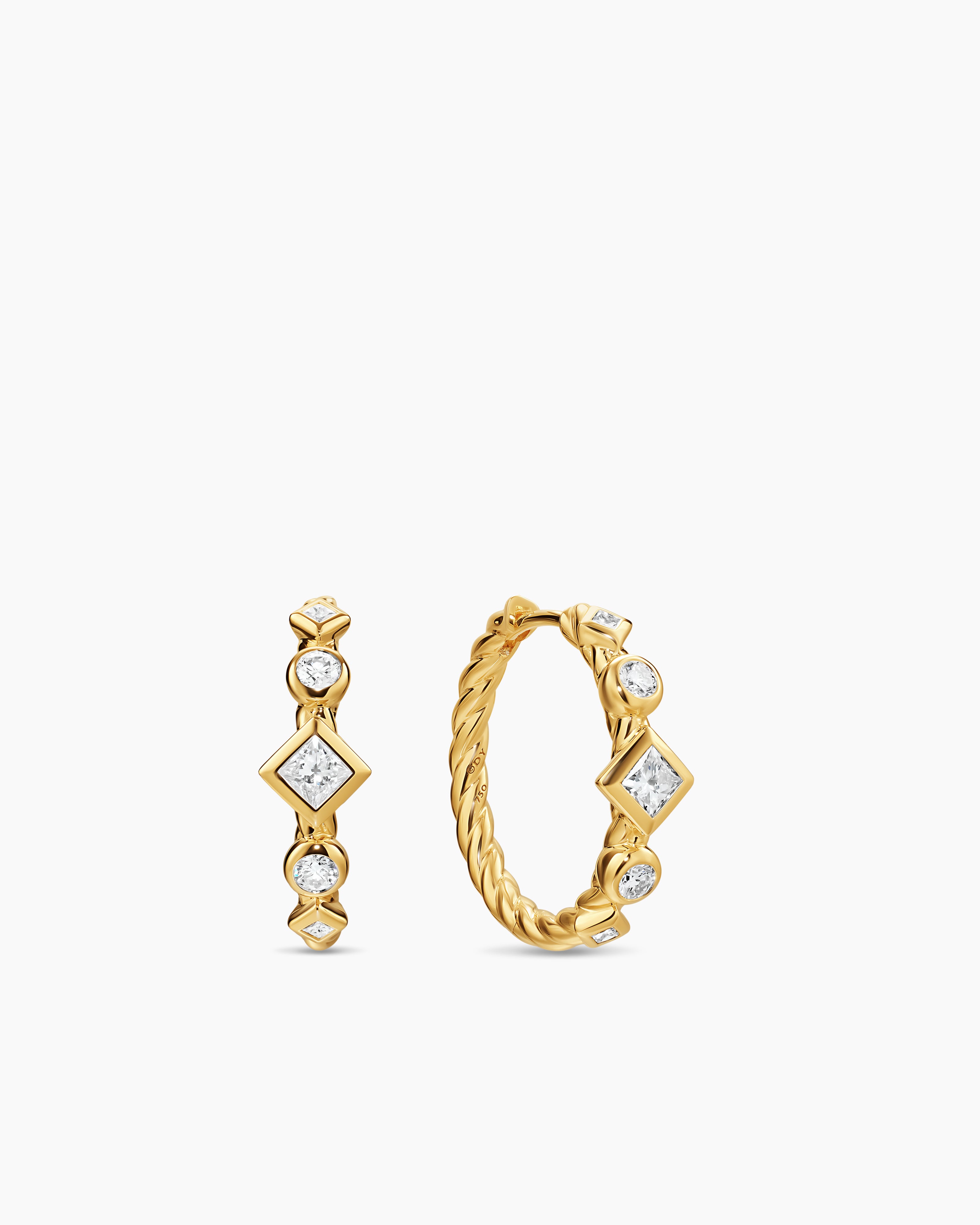 Womens Petite Modern Renaissance&reg; Hoop Earrings in 18K Yellow Gold with Diamonds, 21mm