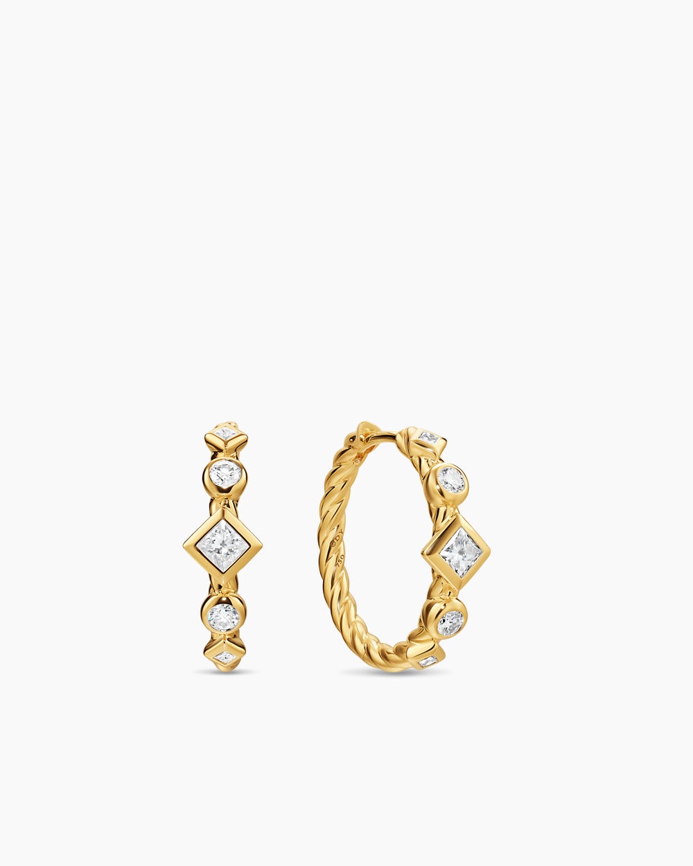 Womens Petite Modern Renaissance® Hoop Earrings in 18K Yellow Gold with Diamonds, 21mm