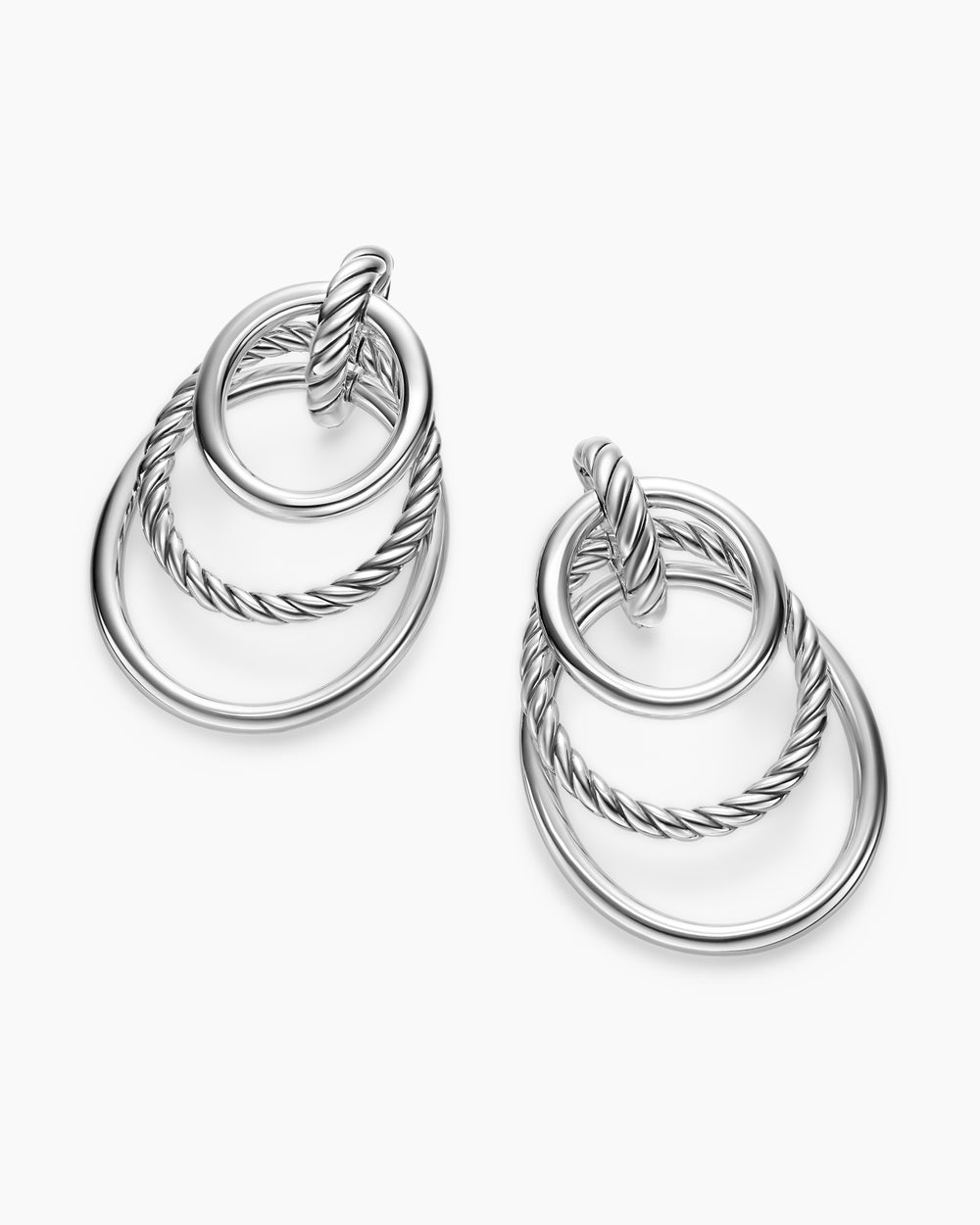Womens DY Mercer® Bold Triple Ring Drop Earrings in Sterling Silver, 48mm