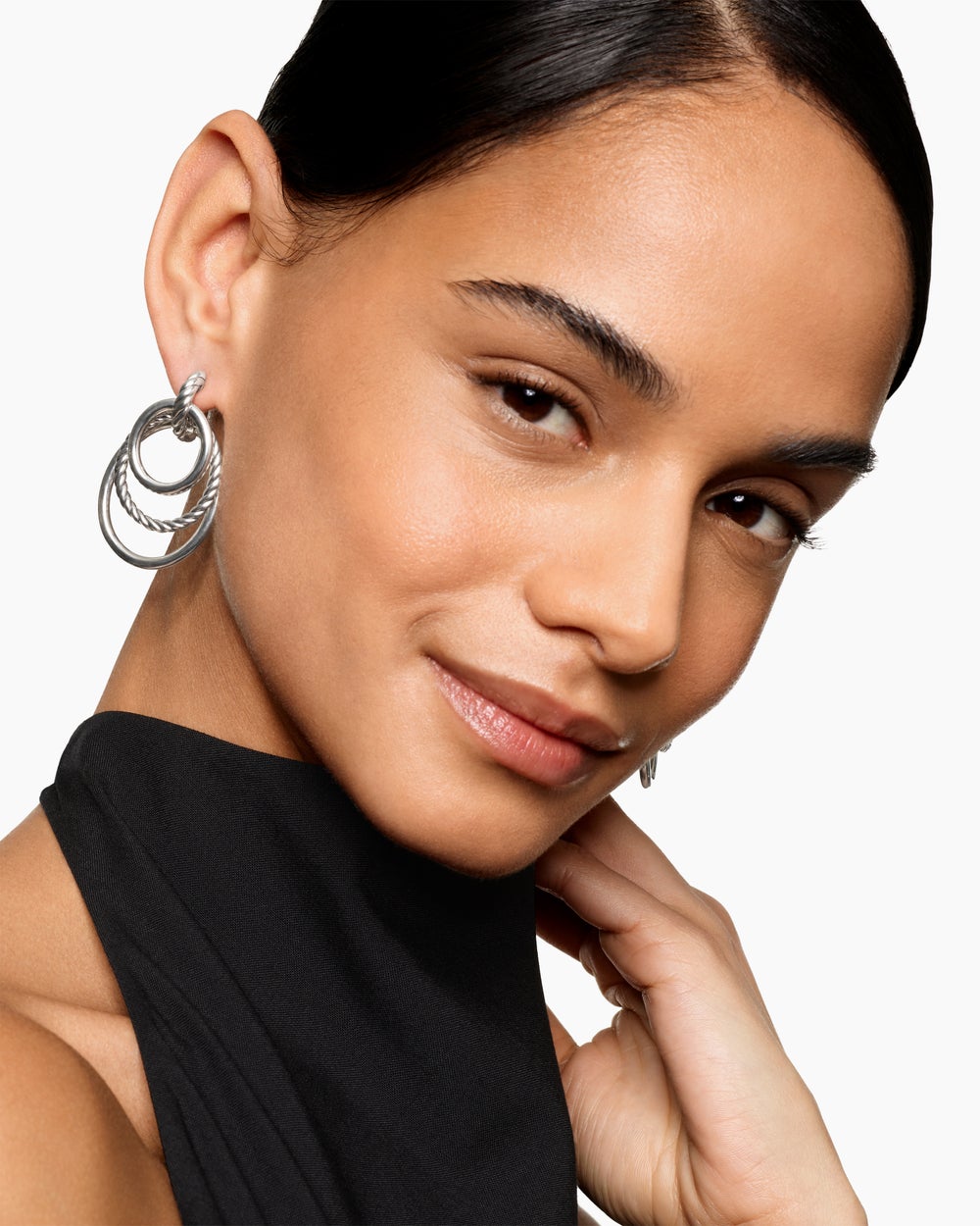 Womens DY Mercer® Bold Triple Ring Drop Earrings in Sterling Silver, 48mm