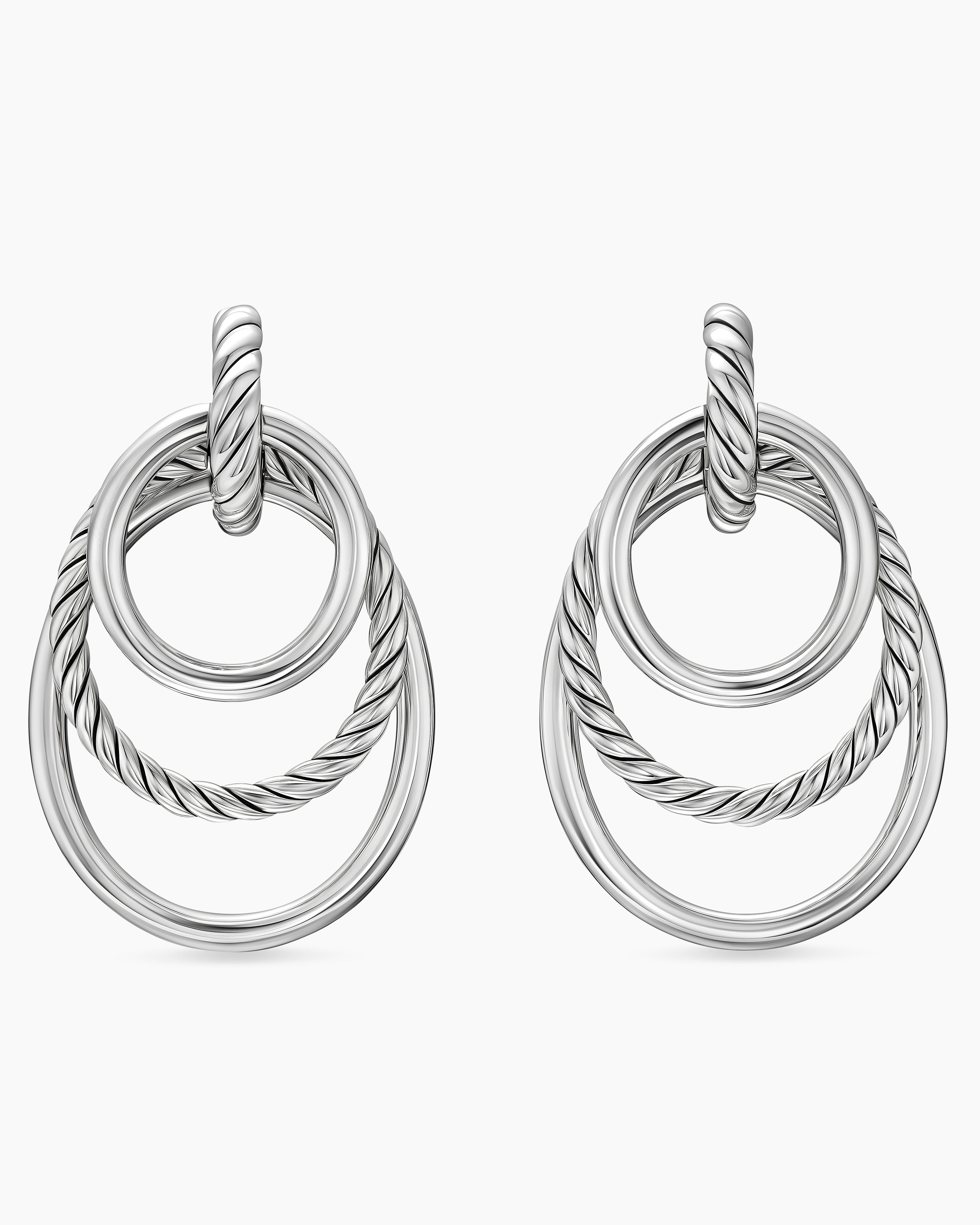 Womens DY Mercer&reg; Bold Triple Ring Drop Earrings in Sterling Silver, 48mm
