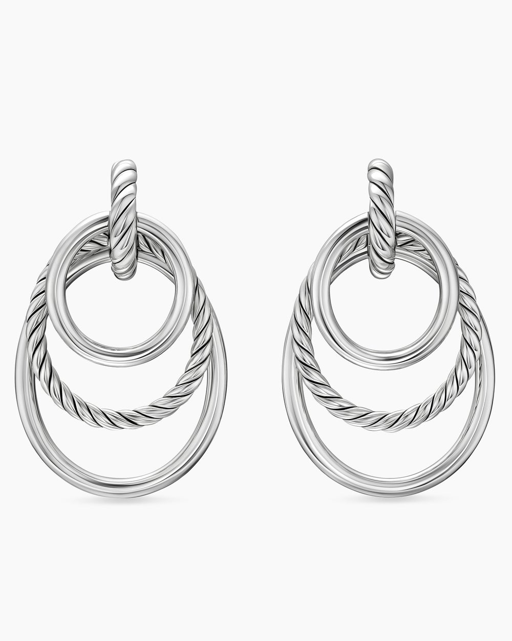 Womens DY Mercer® Bold Triple Ring Drop Earrings in Sterling Silver, 48mm