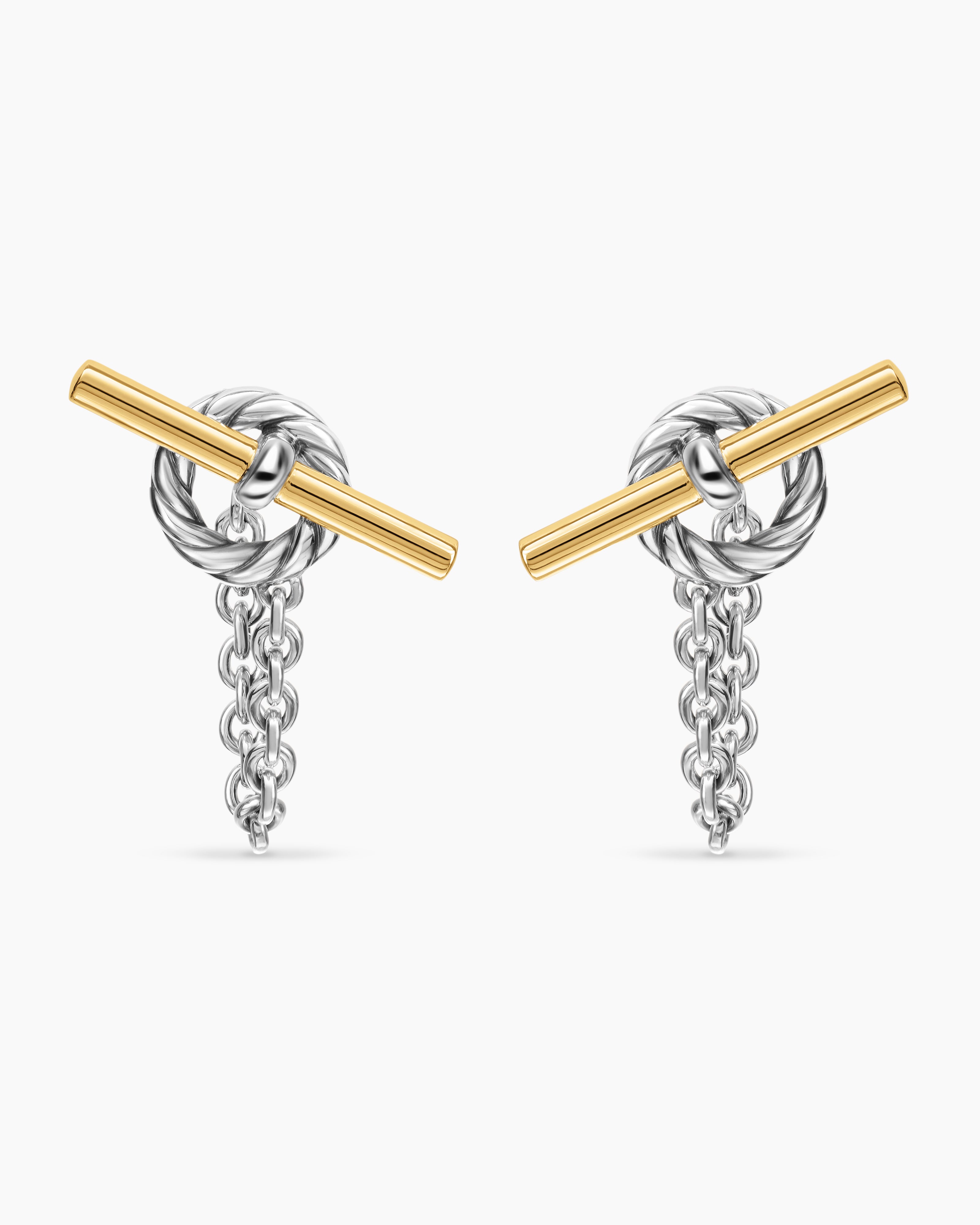 Clous d&rsquo;oreilles audacieux &agrave; cha&icirc;ne avec fermoir en T DY Mercer&reg; en argent sterling avec or jaune 18 carats, 50,4 mm femmes 