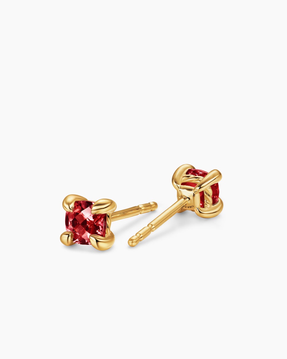 Womens Micro Chatelaine® Stud Earrings in 18K Yellow Gold with Garnet, 4.8mm