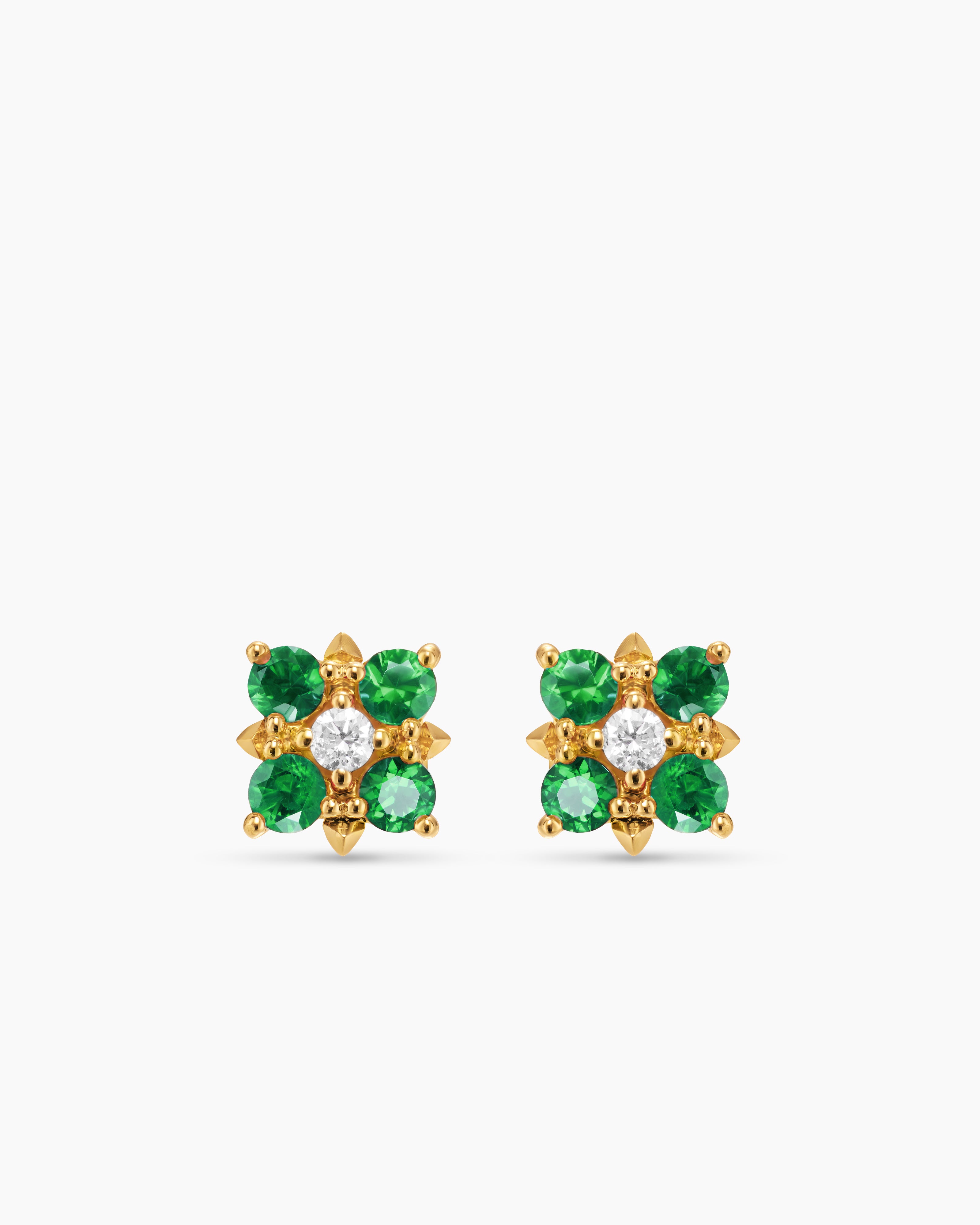 Womens Petite Modern Renaissance&reg; Color Stud Earrings in 18K Yellow Gold with Emeralds and Diamonds, 8.7mm
