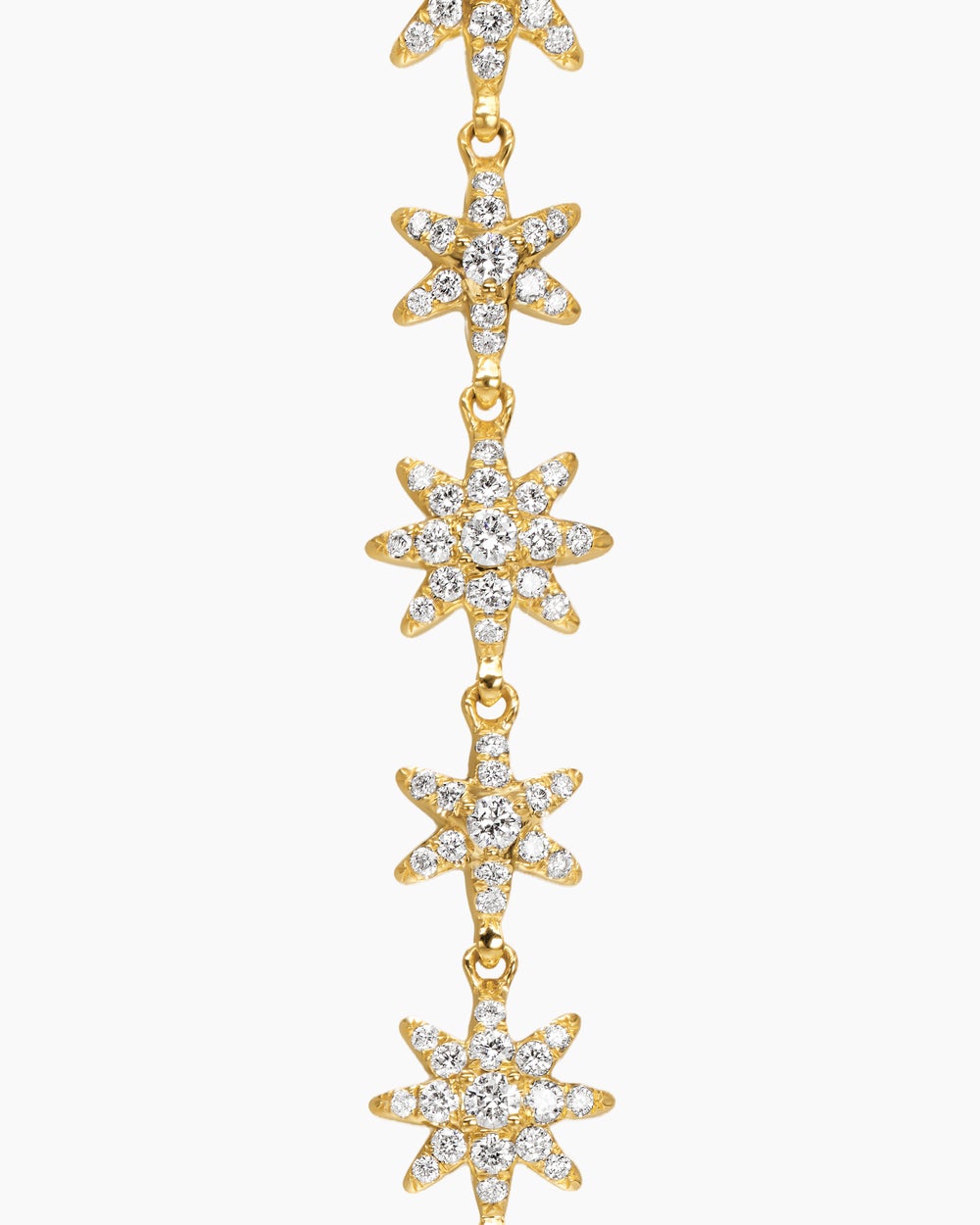 Womens Starburst Drop Earrings in 18K Yellow Gold with Diamonds, 70.9mm