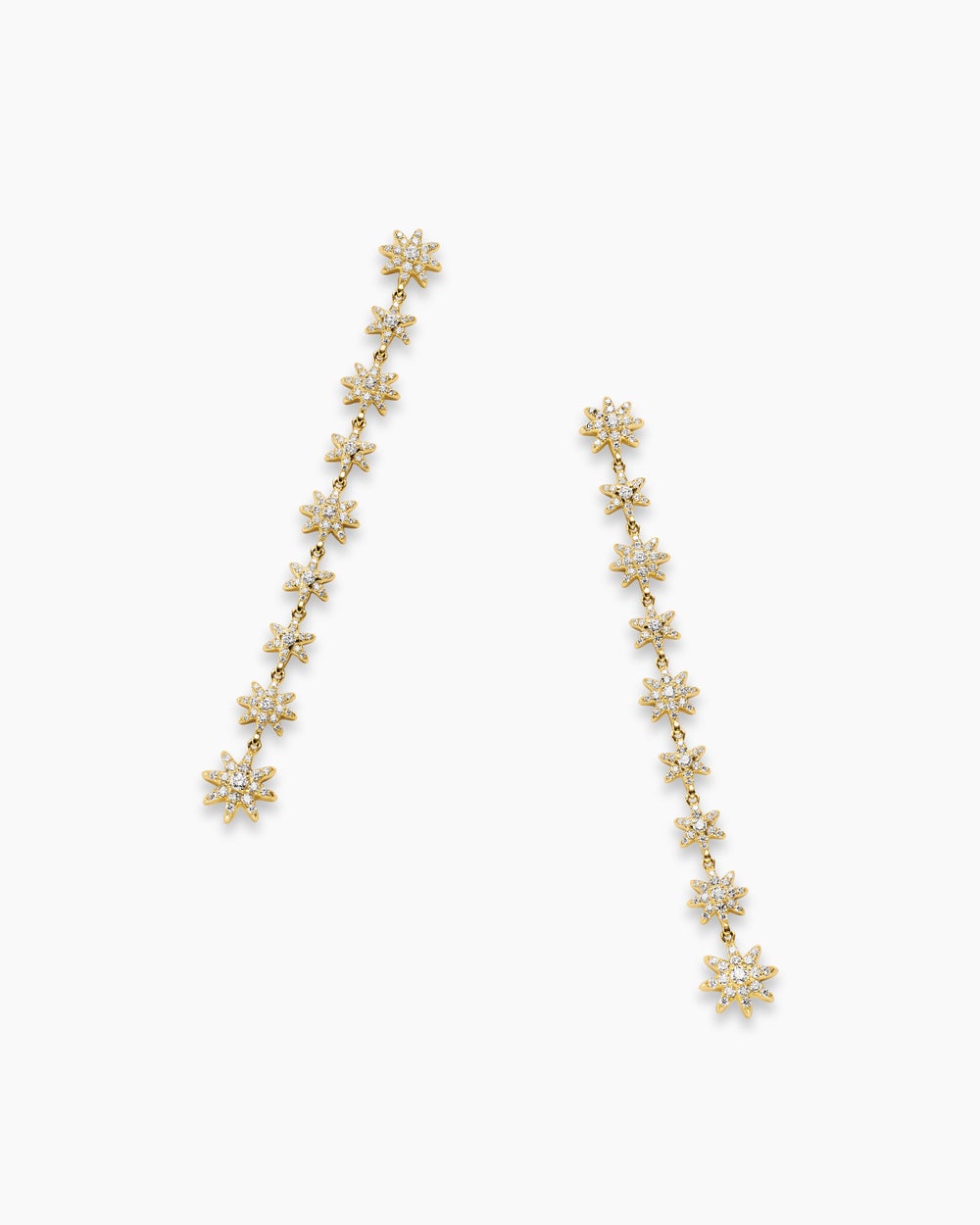Womens Starburst Drop Earrings in 18K Yellow Gold with Diamonds, 70.9mm