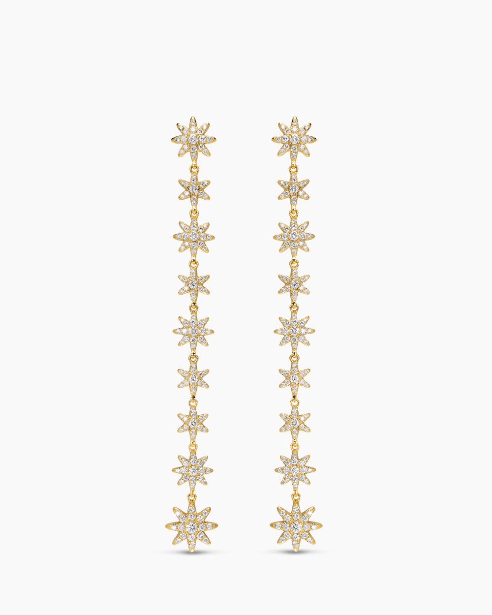 Womens Starburst Drop Earrings in 18K Yellow Gold with Diamonds, 70.9mm