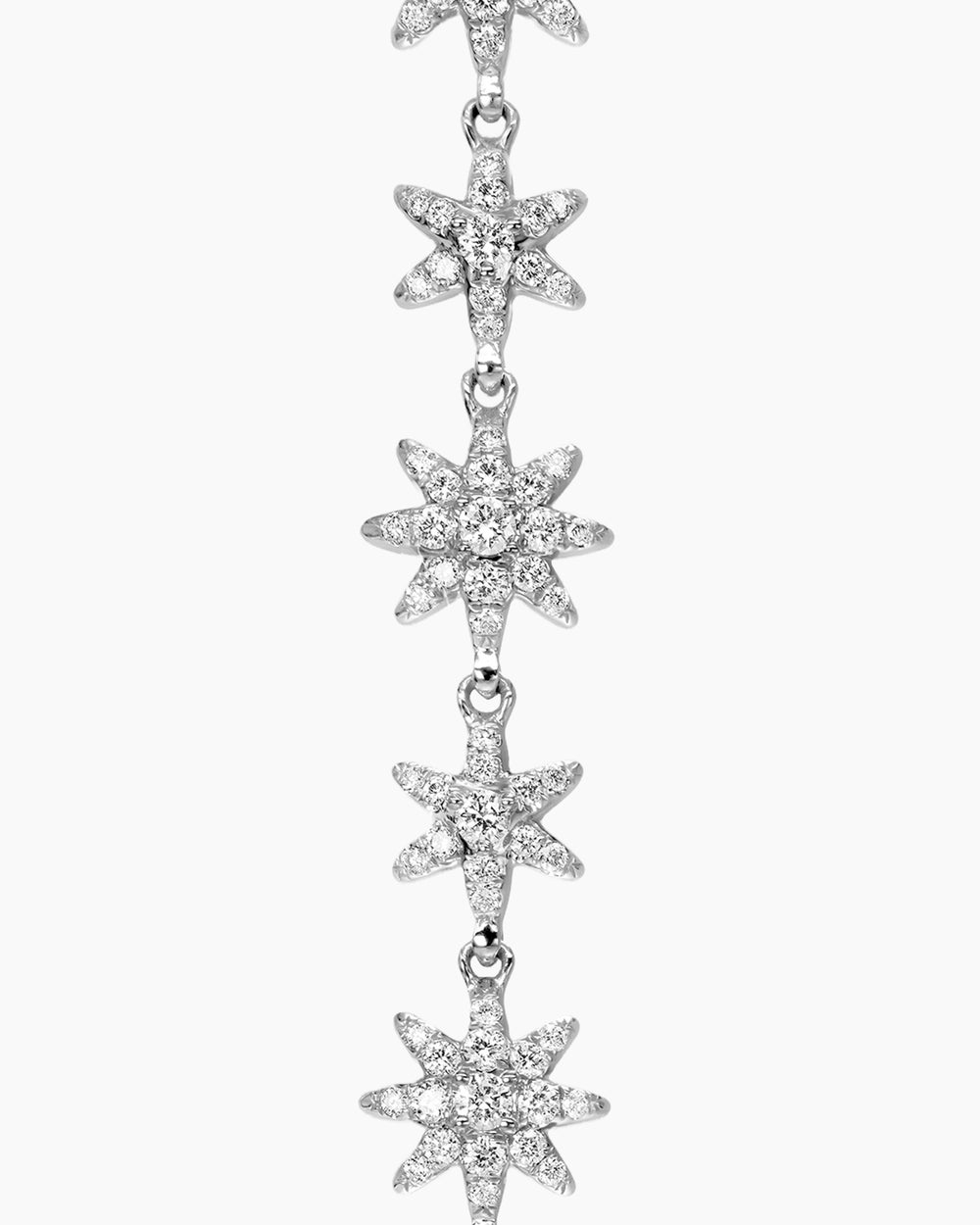 Womens Starburst Drop Earrings in 18K White Gold with Diamonds, 70.9mm