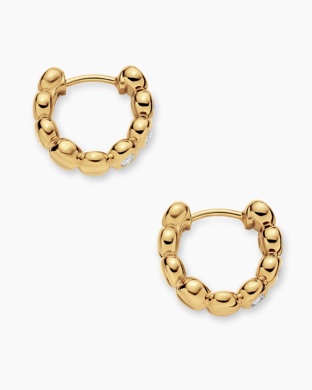 Womens Bezel Set Hoop Earrings in 18K Yellow Gold with Diamonds, 13.4mm