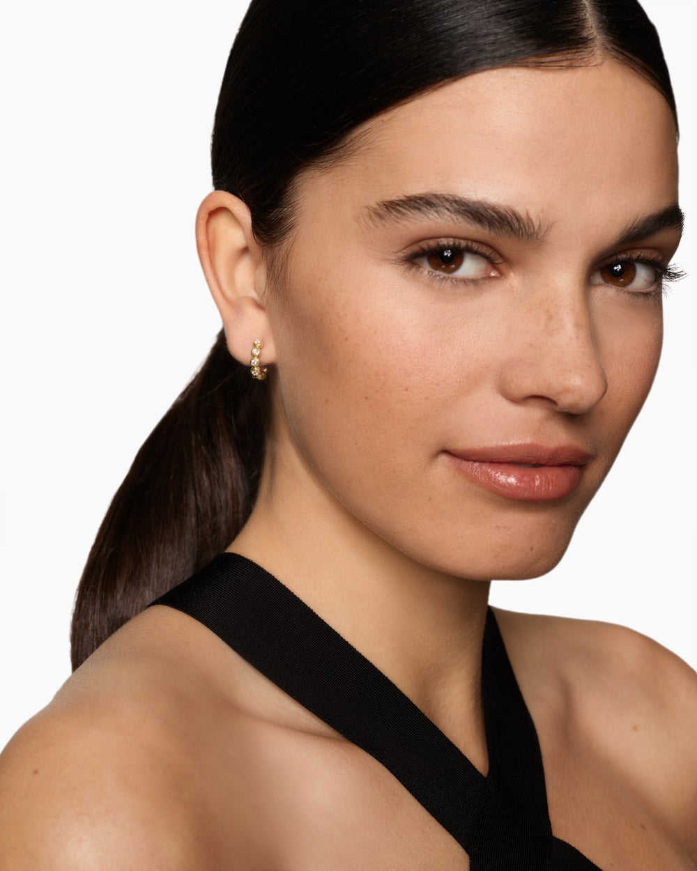 Womens Bezel Set Hoop Earrings in 18K Yellow Gold with Diamonds, 13.4mm