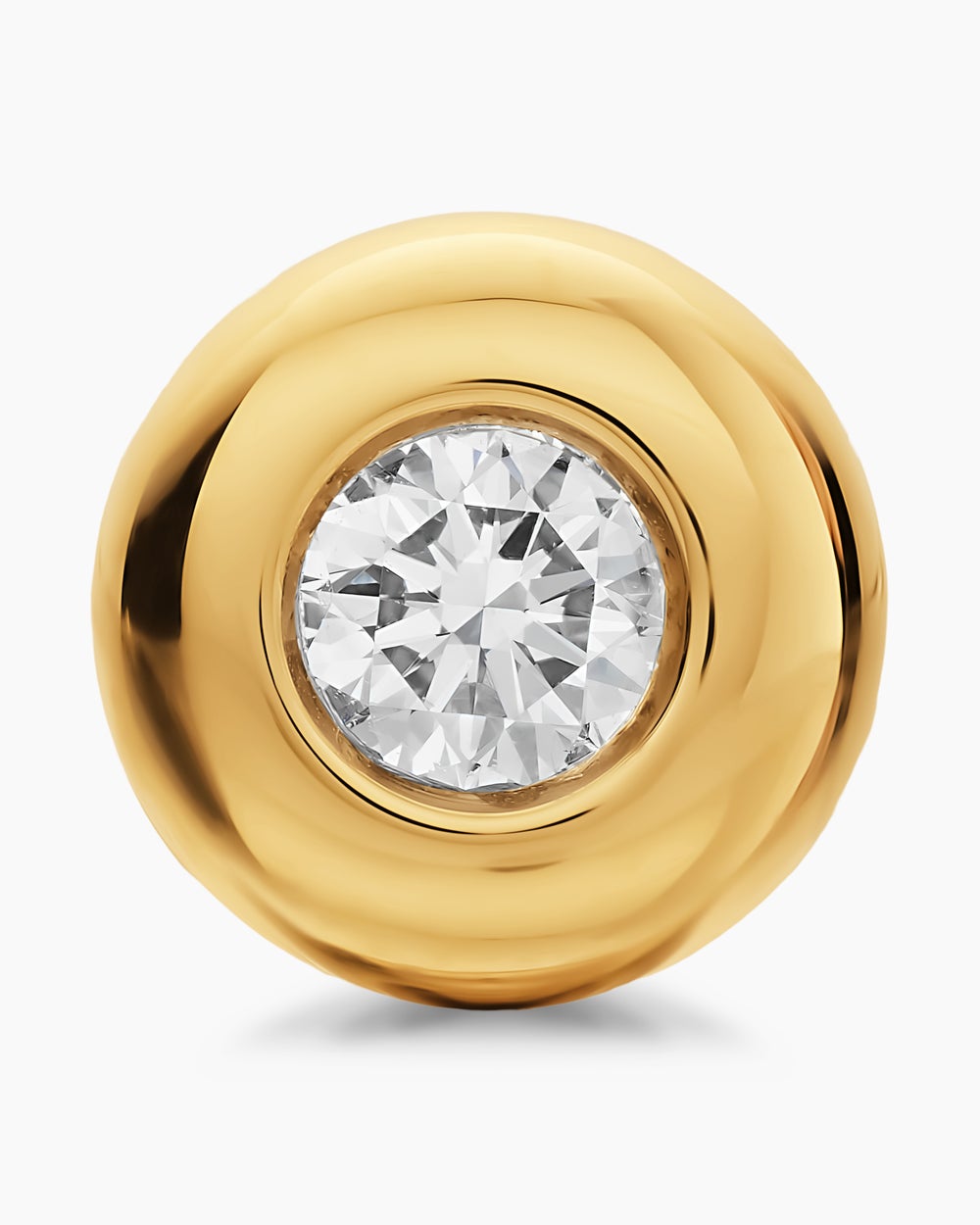 Womens Bezel Set Stud Earrings in 18K Yellow Gold with Diamonds, 6.4mm