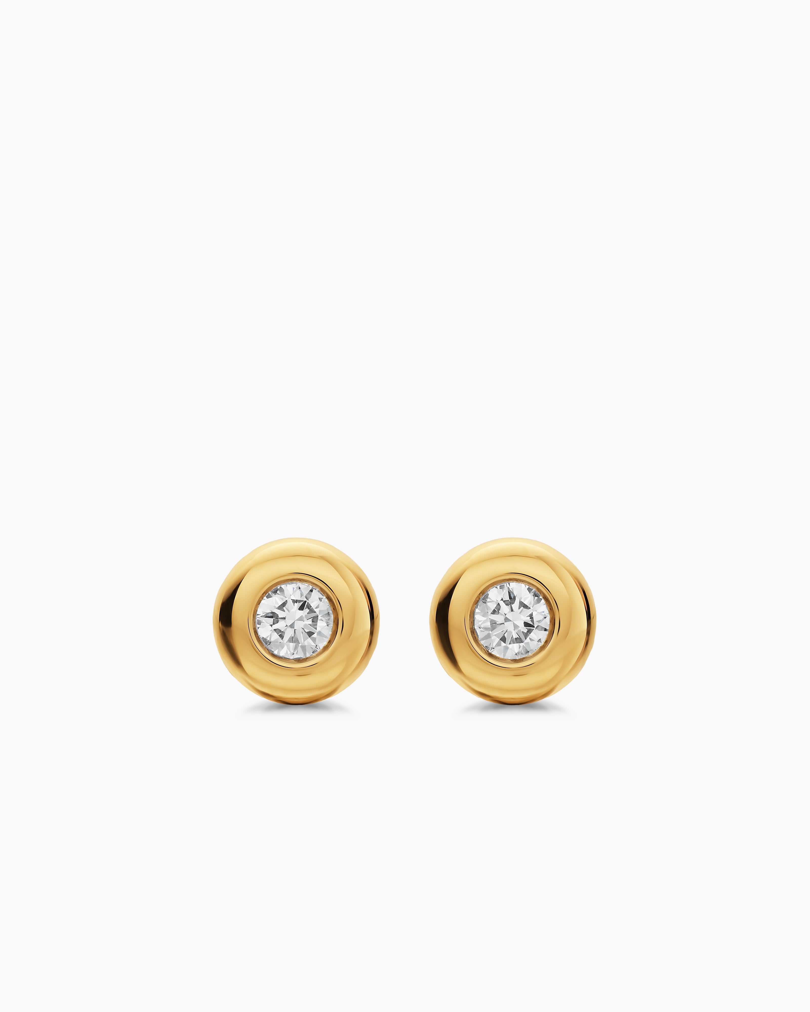 Womens Bezel Set Stud Earrings in 18K Yellow Gold with Diamonds, 6.4mm