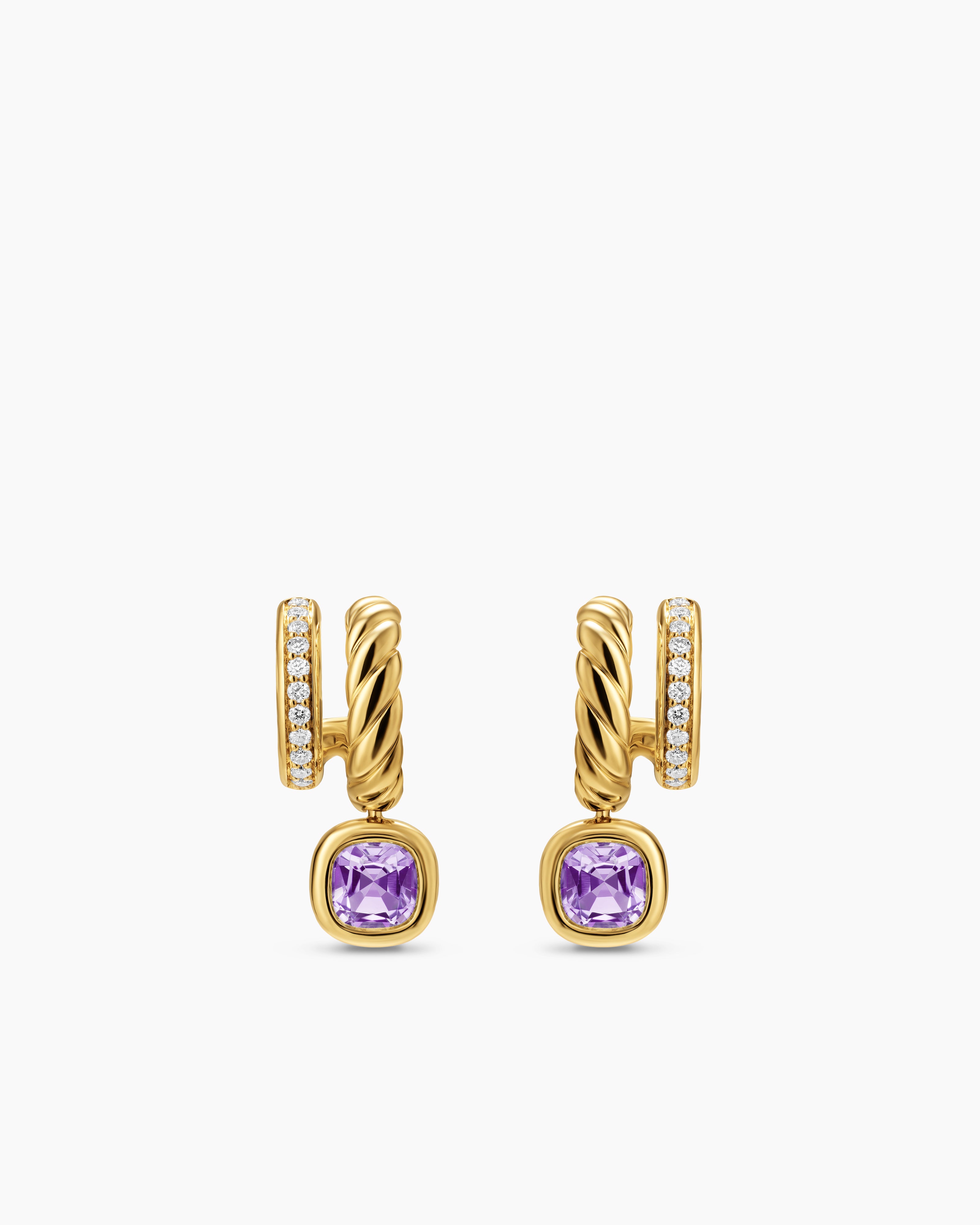 Womens DY Mercer&reg; Color Two Row Drop Earrings in 18K Yellow Gold with Amethyst and Diamonds, 19.5mm