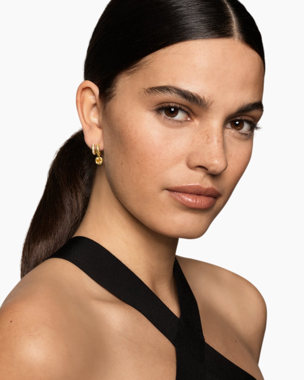 Womens DY Mercer® Color Two Row Drop Earrings in 18K Yellow Gold with Citrine and Diamonds, 19.5mm