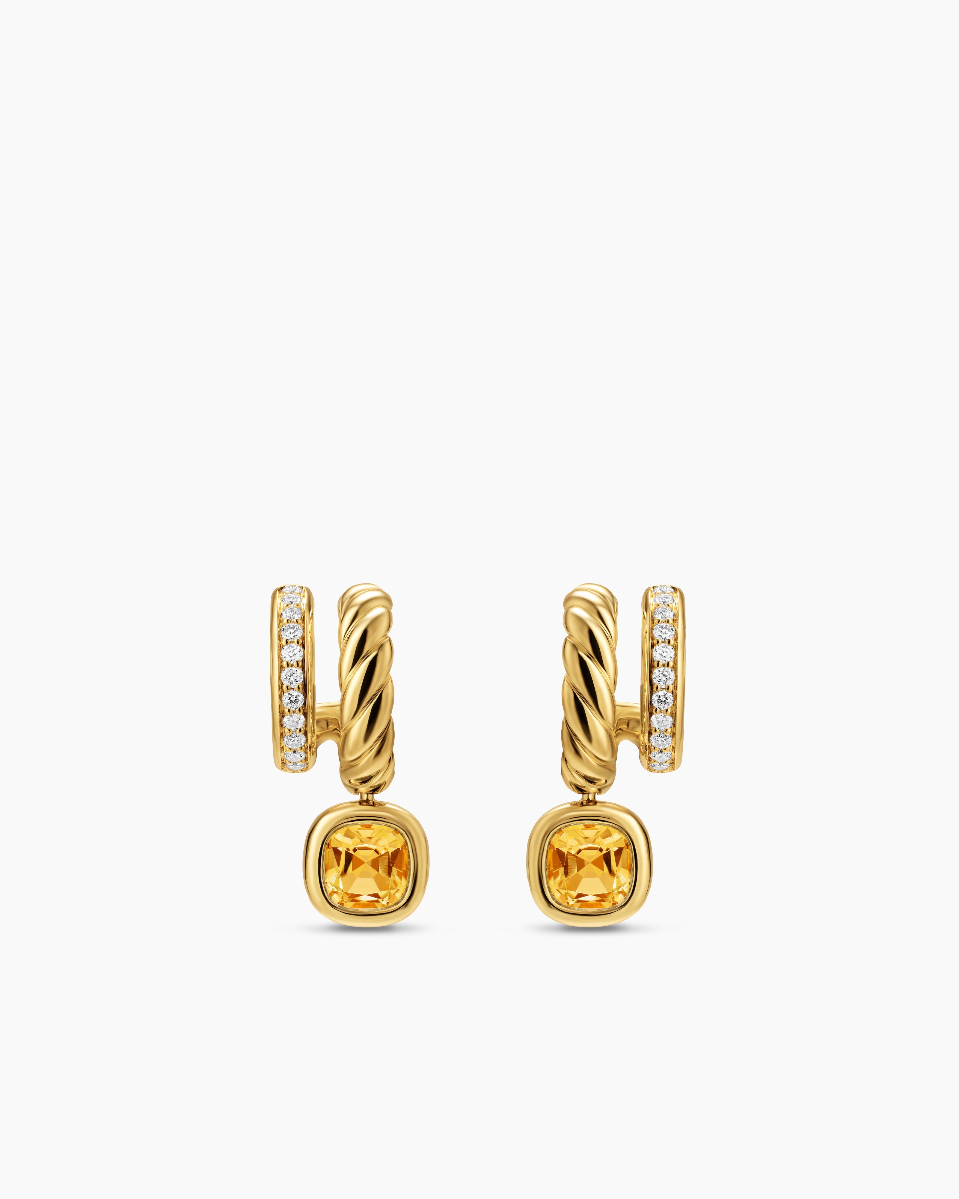 Womens DY Mercer&reg; Color Two Row Drop Earrings in 18K Yellow Gold with Citrine and Diamonds, 19.5mm