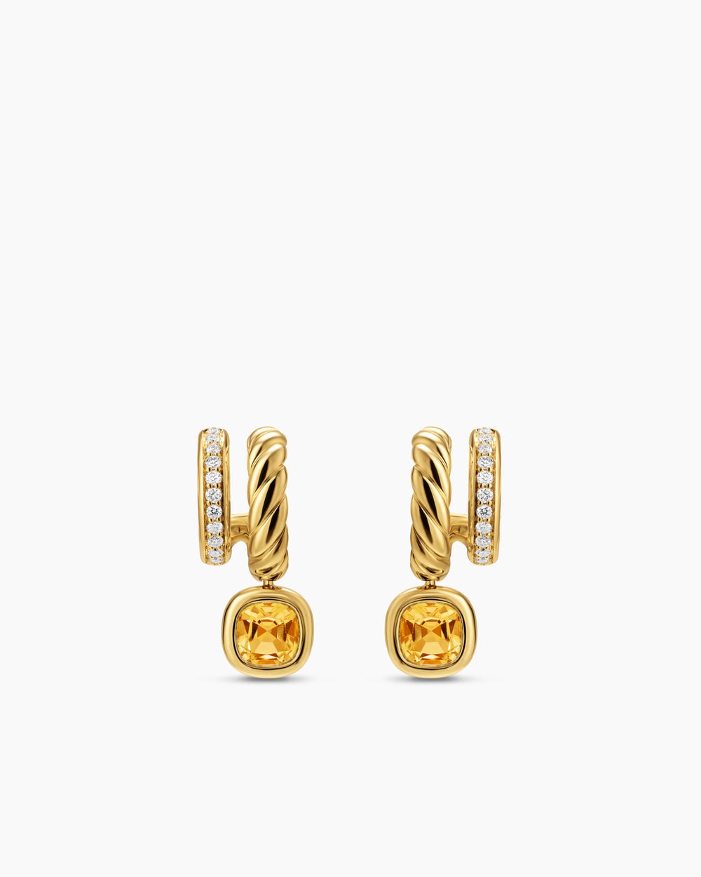 Womens DY Mercer® Color Two Row Drop Earrings in 18K Yellow Gold with Citrine and Diamonds, 19.5mm
