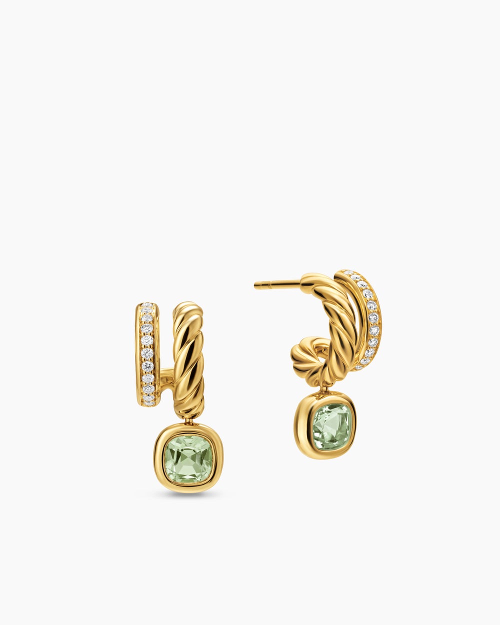 Womens DY Mercer® Color Two Row Drop Earrings in 18K Yellow Gold with Prasiolite and Diamonds, 19.5mm