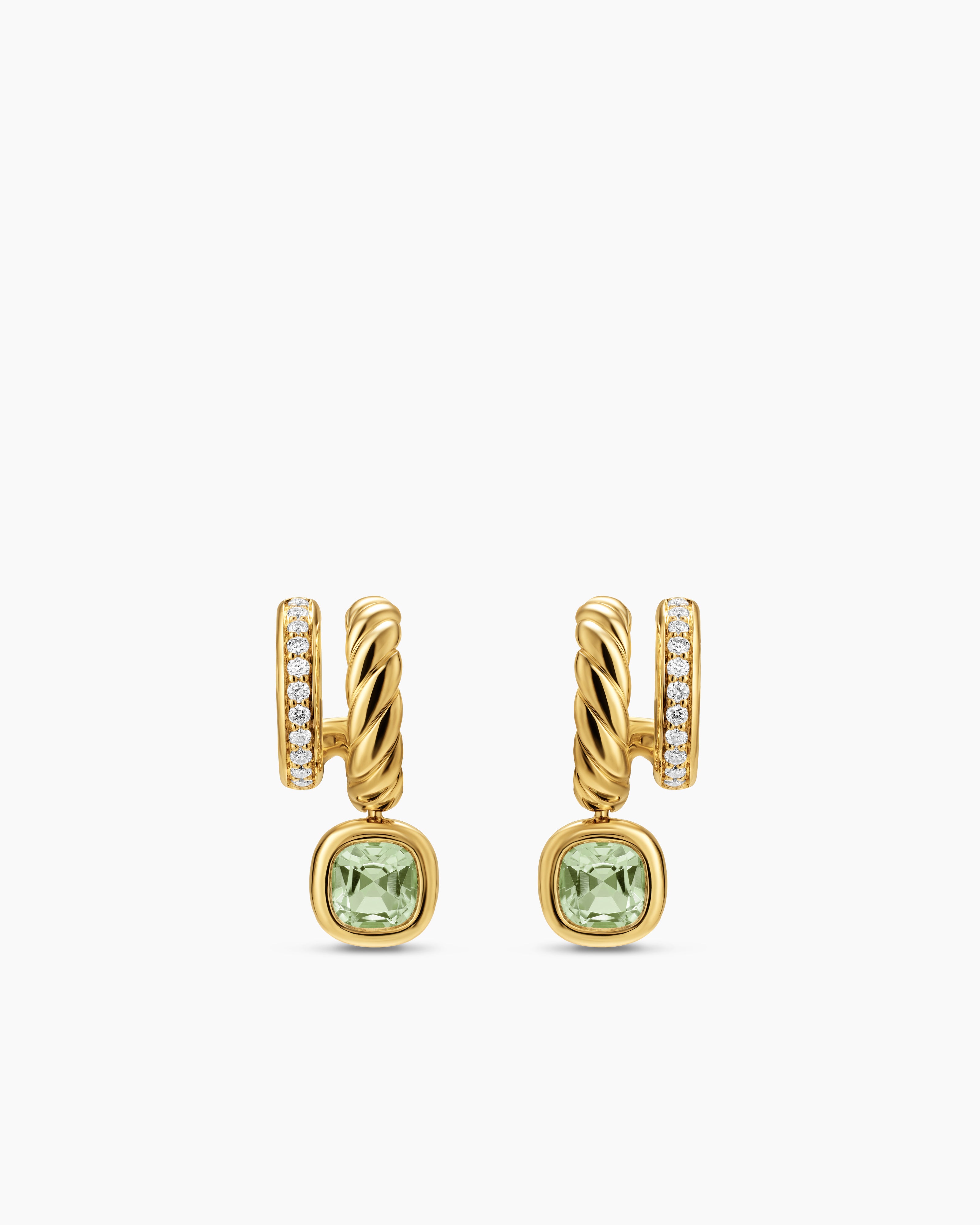 Womens DY Mercer&reg; Color Two Row Drop Earrings in 18K Yellow Gold with Prasiolite and Diamonds, 19.5mm