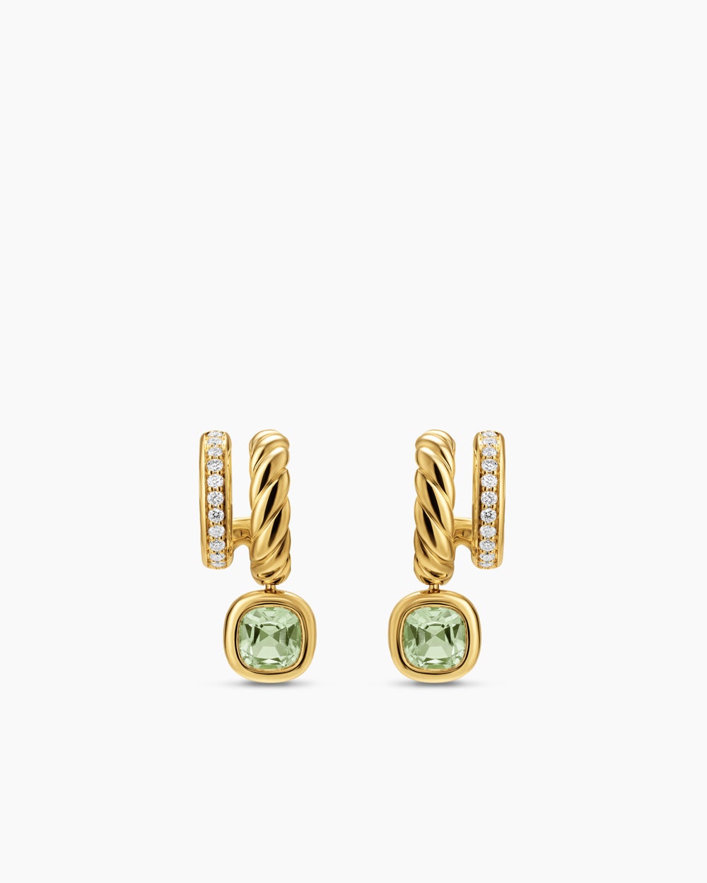 Womens DY Mercer® Color Two Row Drop Earrings in 18K Yellow Gold with Prasiolite and Diamonds, 19.5mm