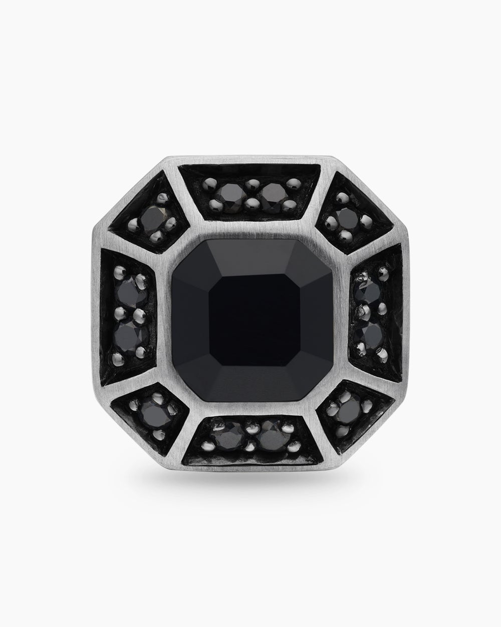 Mens Streamline® Pavé Stud Earring in Sterling Silver with Black Diamonds, 10mm