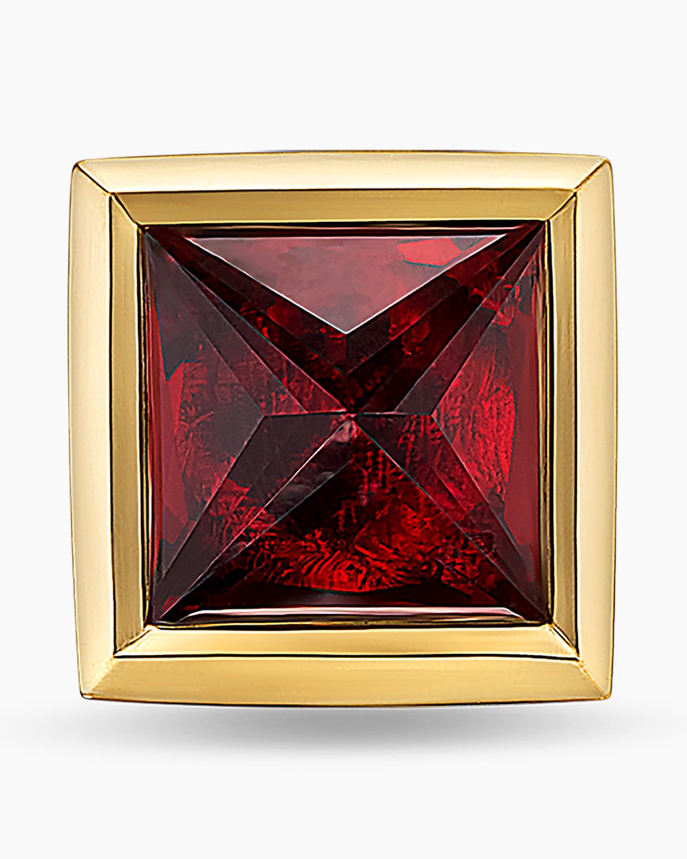 Mens Pyramid Stud Earring in 18K Yellow Gold with Garnet, 6.6mm