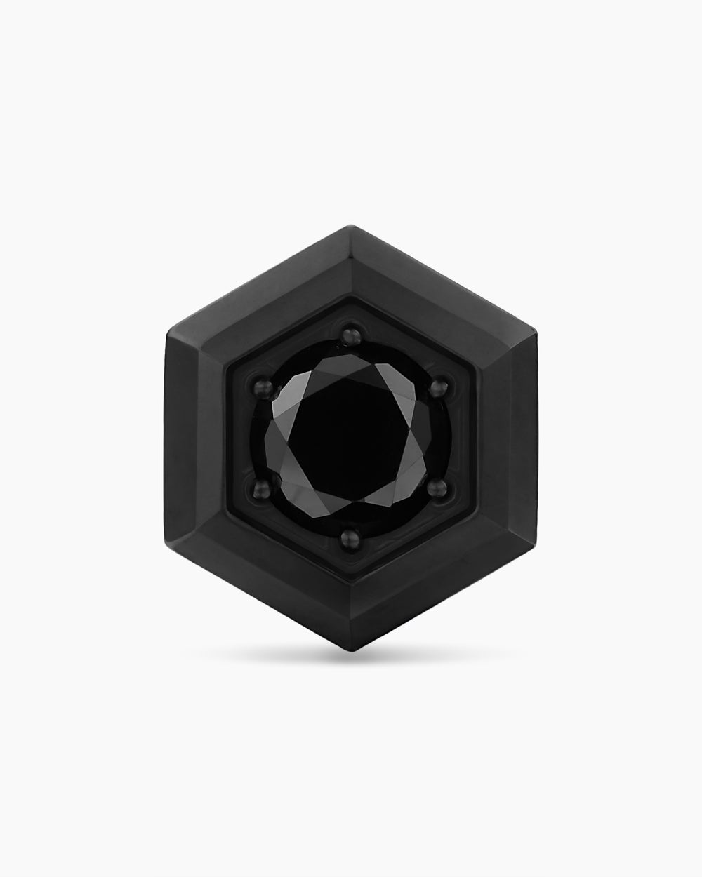 Mens Faceted Hex Stud Earring in Black Titanium with Black Diamond, 8mm