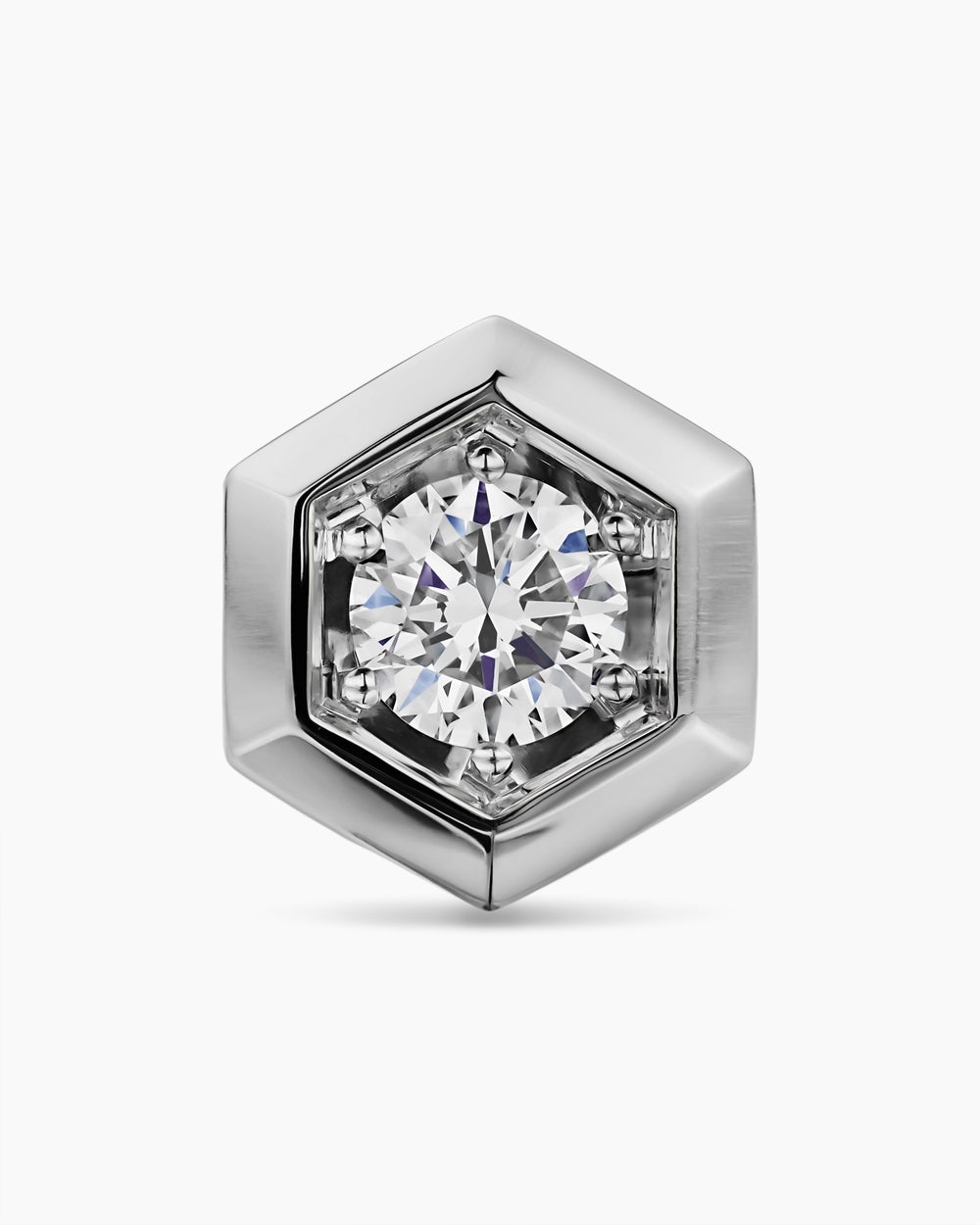 Mens Faceted Hex Stud Earring in Sterling Silver with Diamond, 8mm