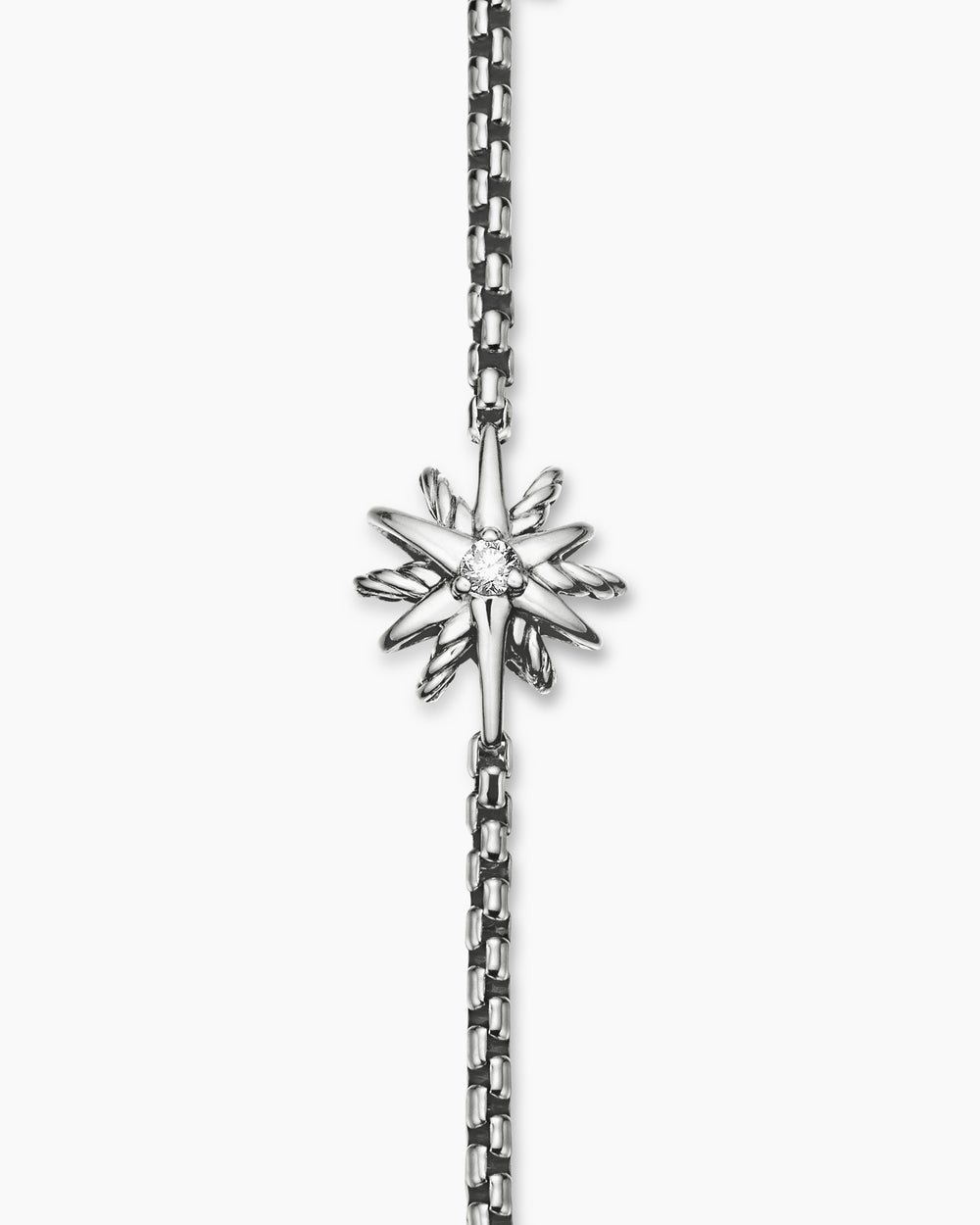 Womens Starburst Teen Bracelet in Sterling Silver with Center Diamond, 8mm