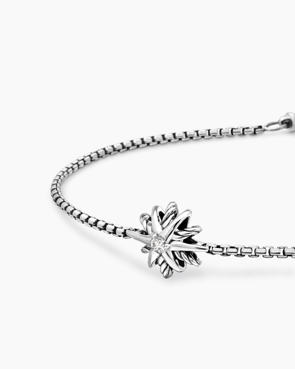 Womens Starburst Teen Bracelet in Sterling Silver with Center Diamond, 8mm