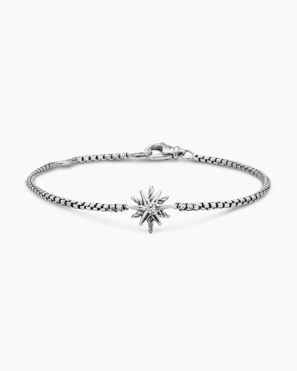 Womens Starburst Teen Bracelet in Sterling Silver with Center Diamond, 8mm
