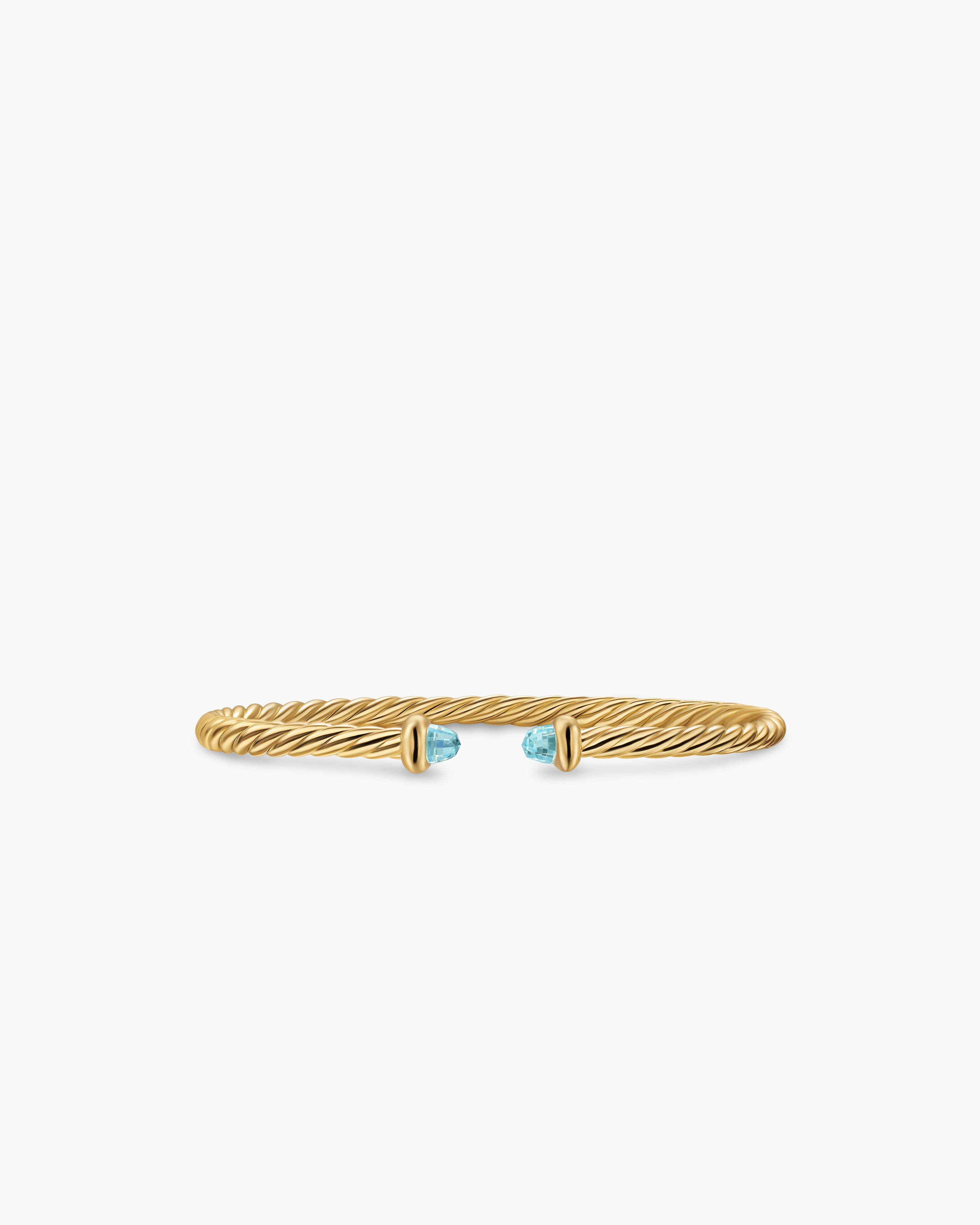 Womens Micro Cablespira&reg; Flex Teen Bracelet in 18K Yellow Gold with Aquamarine, 2.6mm