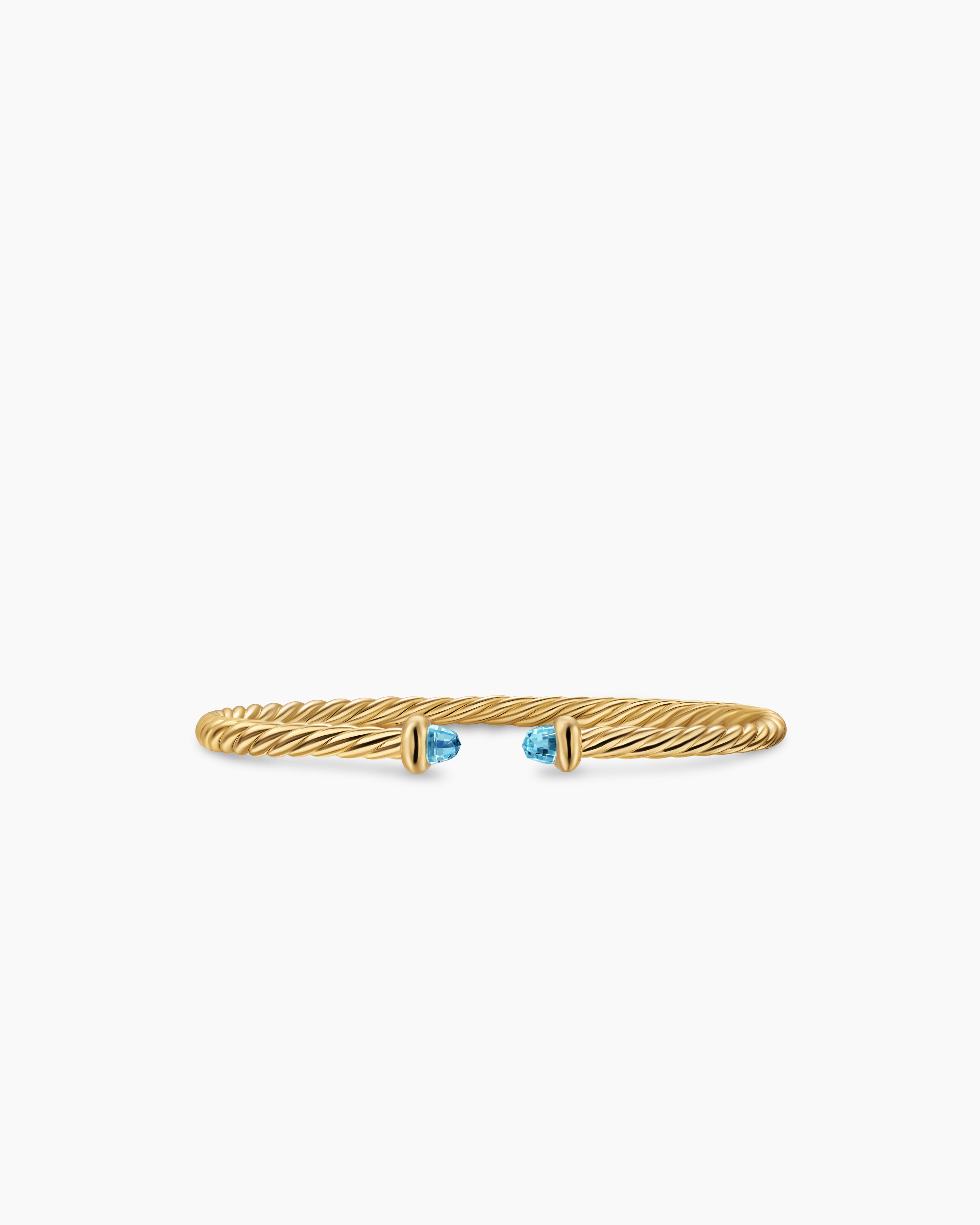 Womens Micro Cablespira&reg; Flex Teen Bracelet in 18K Yellow Gold with Blue Topaz, 2.6mm