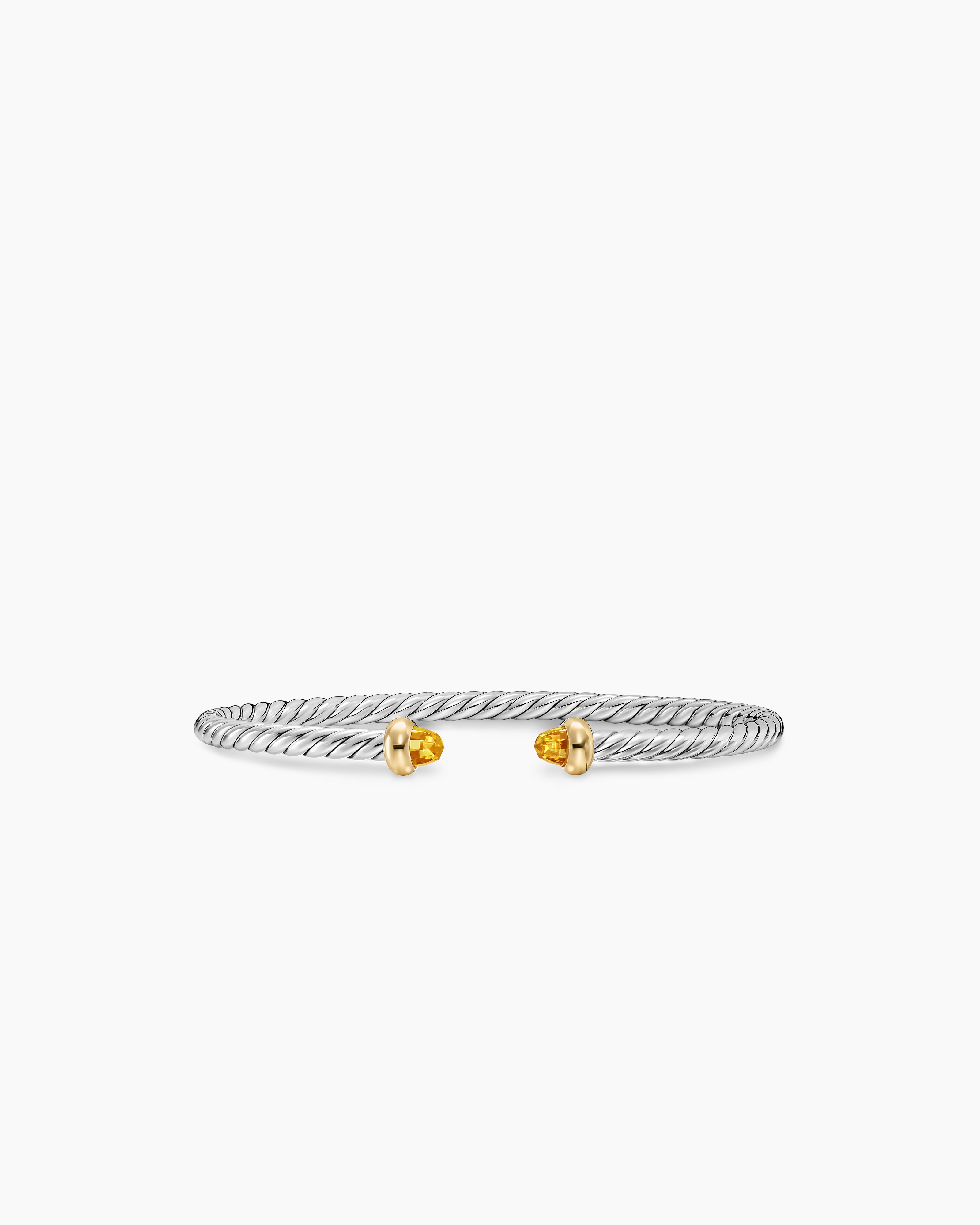 Womens Micro Cable Flex&reg; Teen Bracelet in Sterling Silver with 14K Yellow Gold and Citrine, 2.6mm