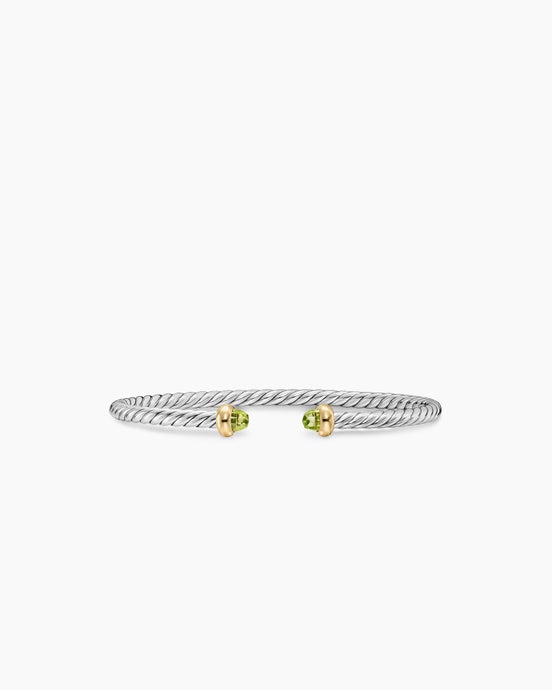 Micro Cable Flex® Teen Bracelet in Sterling Silver with 14K Yellow Gold and Peridot, 2.6mm