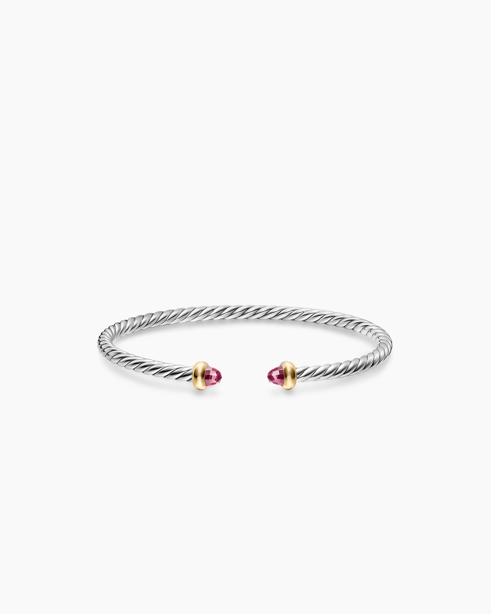 Womens Micro Cable Flex® Teen Bracelet in Sterling Silver with 14K Yellow Gold and Pink Tourmalines, 2.6mm
