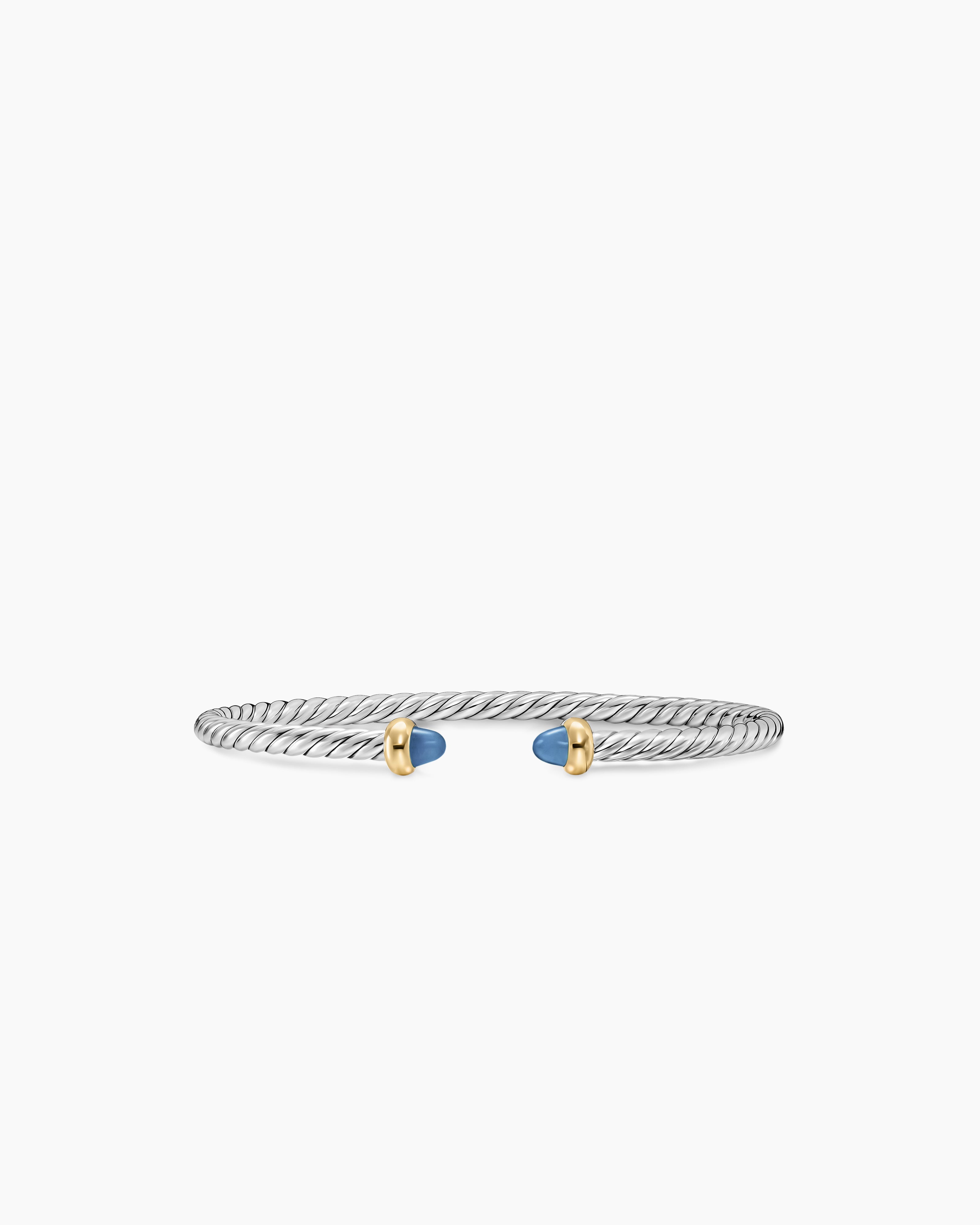 Womens Micro Cable Flex&reg; Teen Bracelet in Sterling Silver with 14K Yellow Gold and Blue Sapphires, 2.6mm