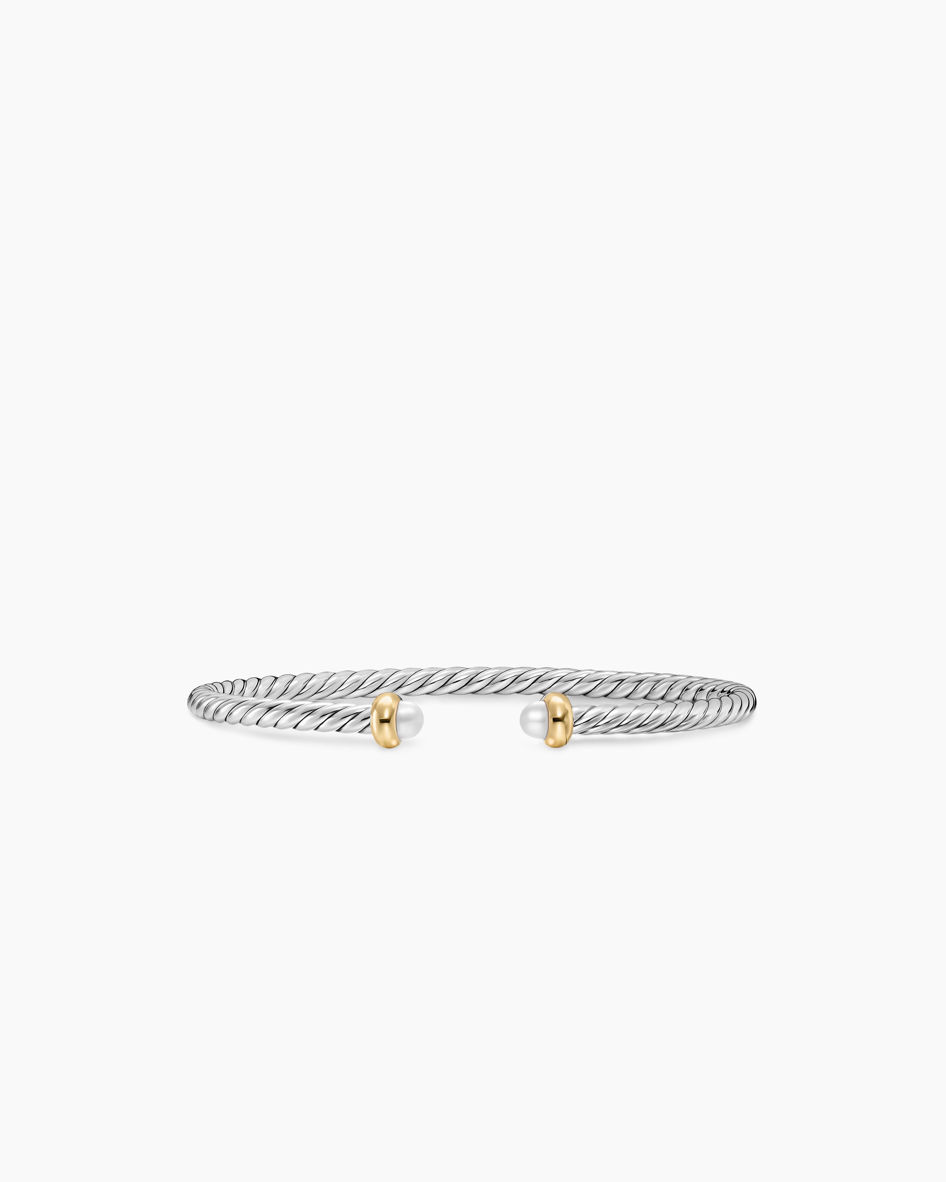 Micro Cable Flex Teen Bracelet Sterling Silver with 14K Yellow Gold and Pearls, 2.6mm