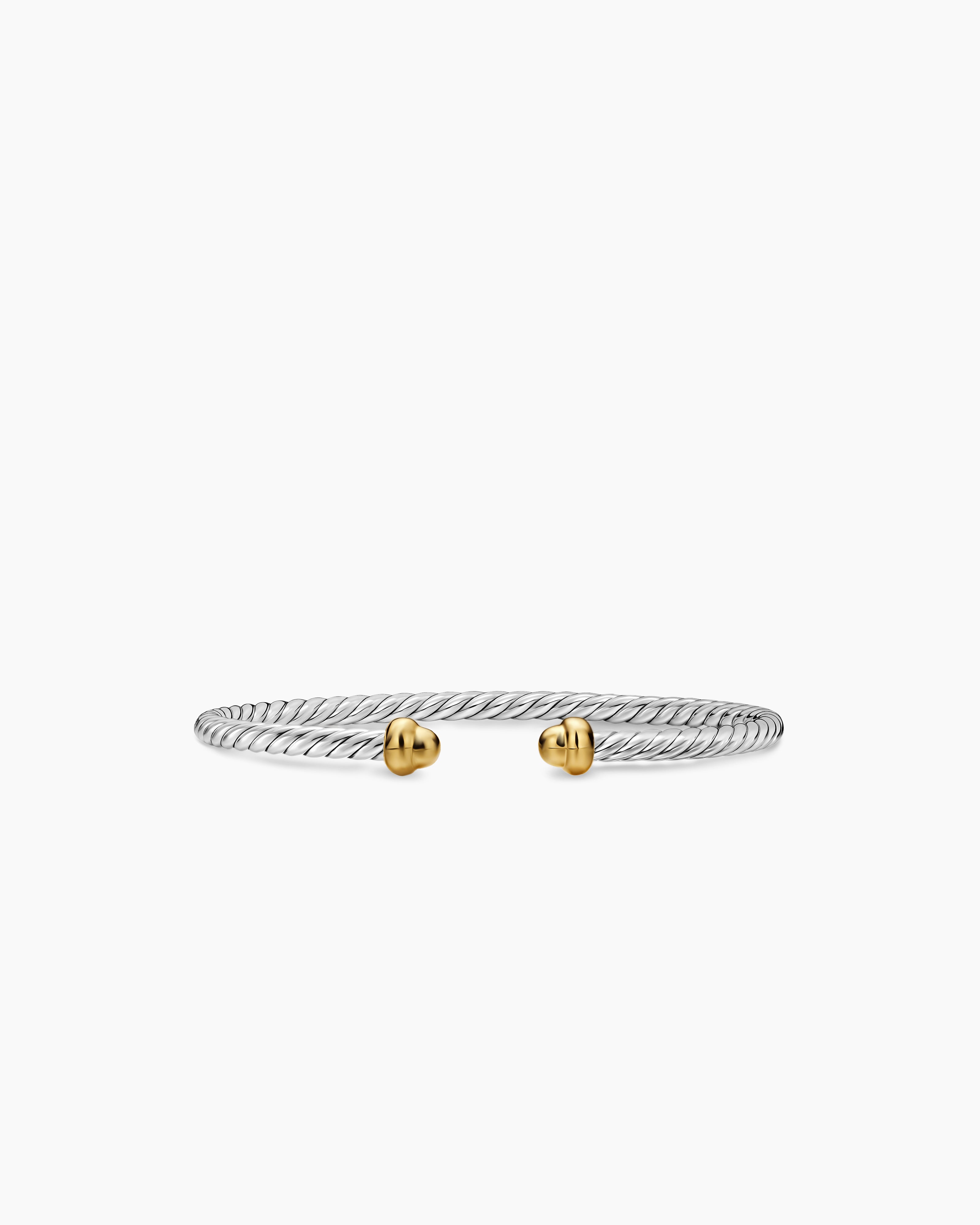 Womens Micro Cable Flex&reg; Teen Bracelet in Sterling Silver with 14K Yellow Gold, 2.6mm