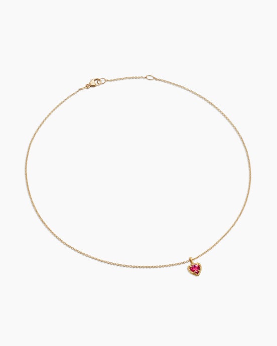 Cable Collectibles® Teen Heart Necklace in 18K Yellow Gold with Rhodolite Garnet