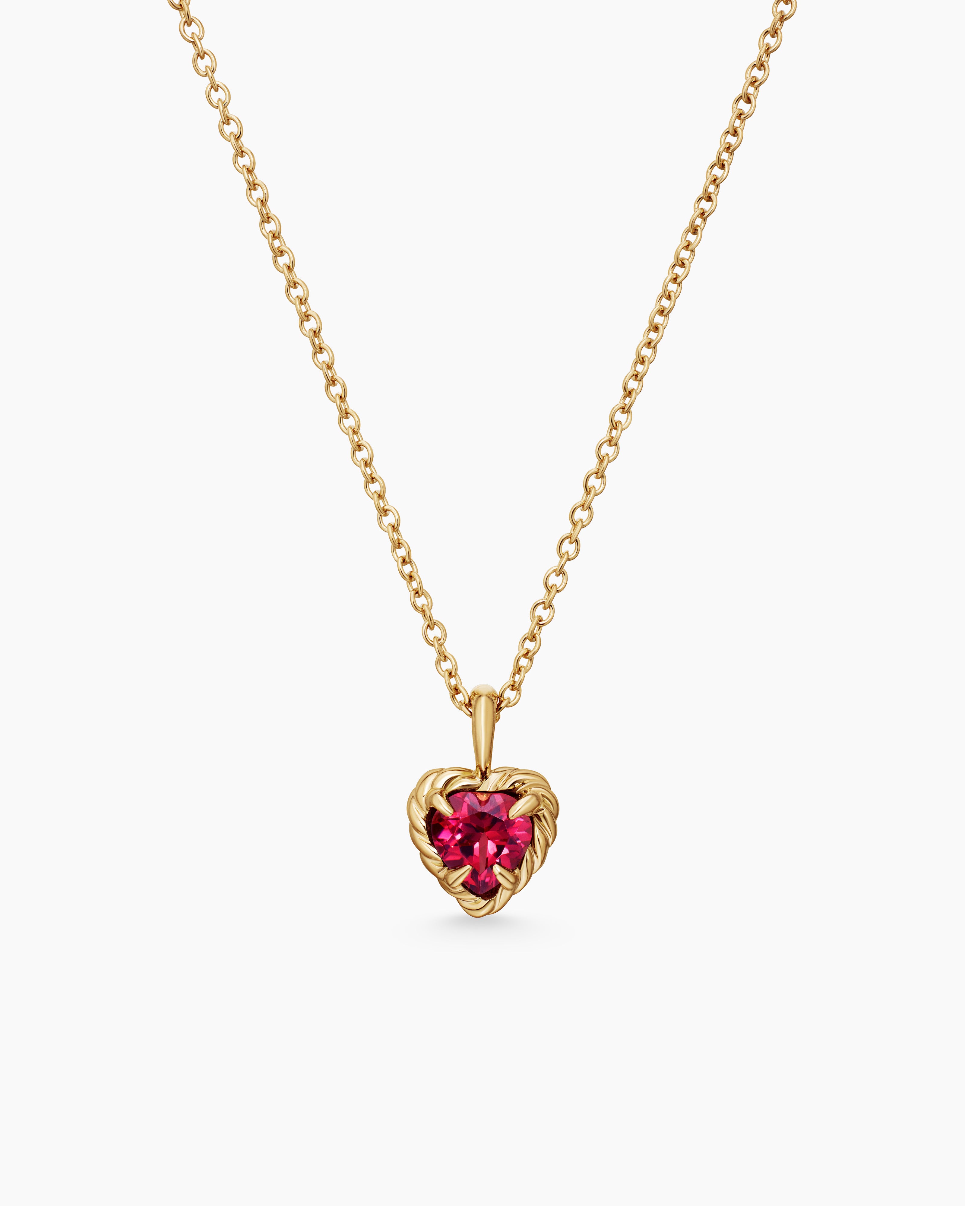 Cable Collectibles&reg; Teen Heart Necklace in 18K Yellow Gold with Rhodolite Garnet