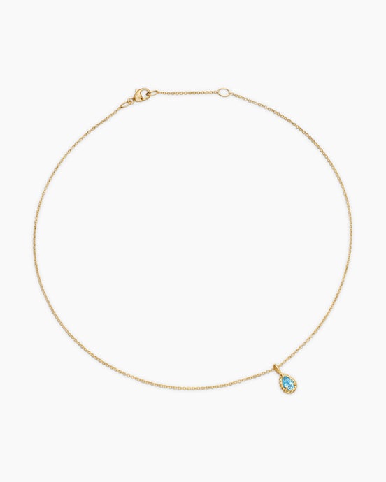 Cable Collectibles® Teen Teardrop Necklace in 18K Yellow Gold with Blue Topaz