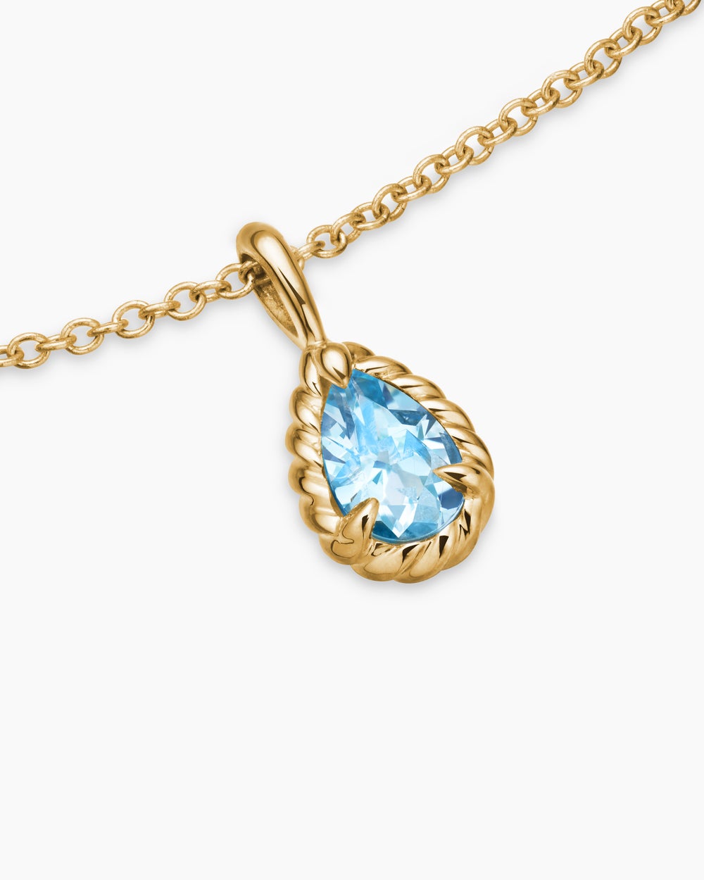 Womens Cable Collectibles® Teen Teardrop Necklace in 18K Yellow Gold with Blue Topaz