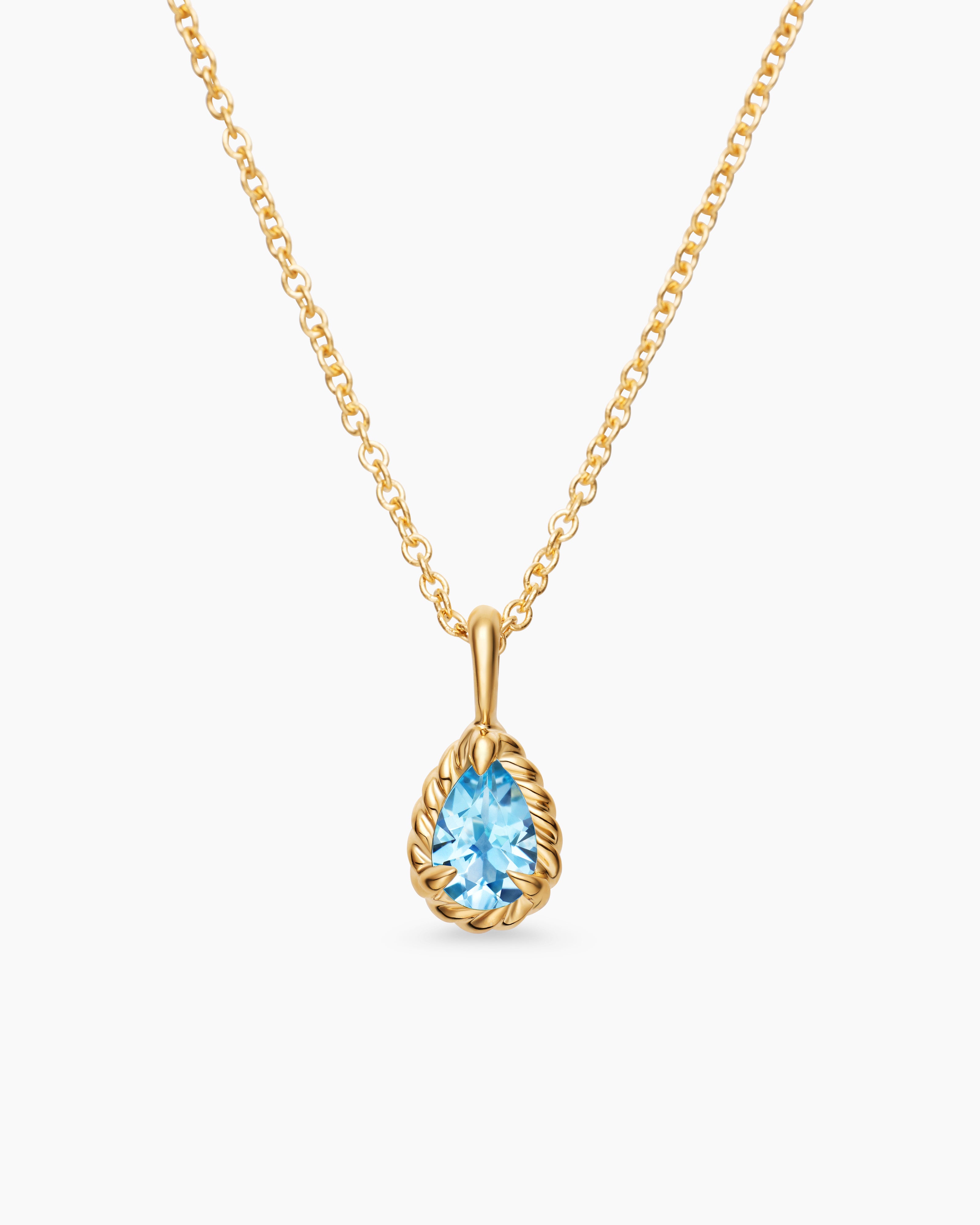 Womens Cable Collectibles&reg; Teen Teardrop Necklace in 18K Yellow Gold with Blue Topaz
