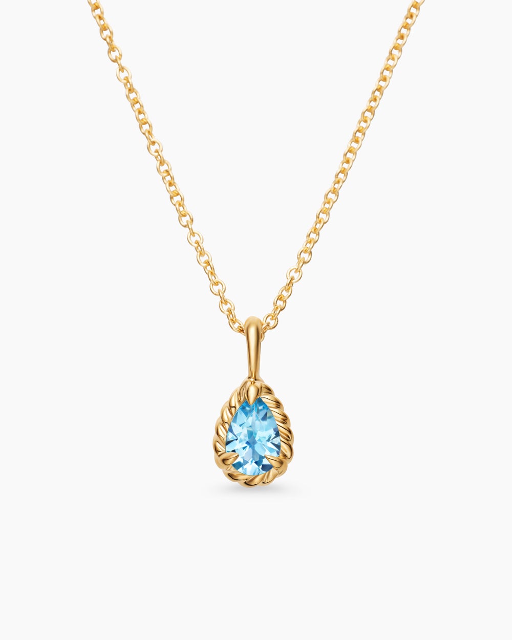Womens Cable Collectibles® Teen Teardrop Necklace in 18K Yellow Gold with Blue Topaz