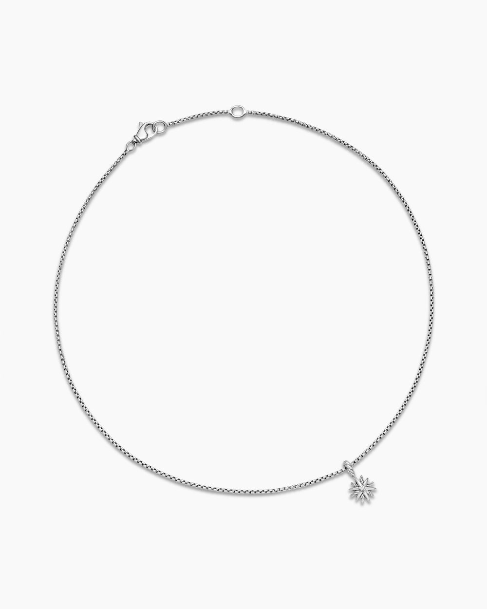 Womens Starburst Teen Necklace in Sterling Silver with Center Diamond, 8mm